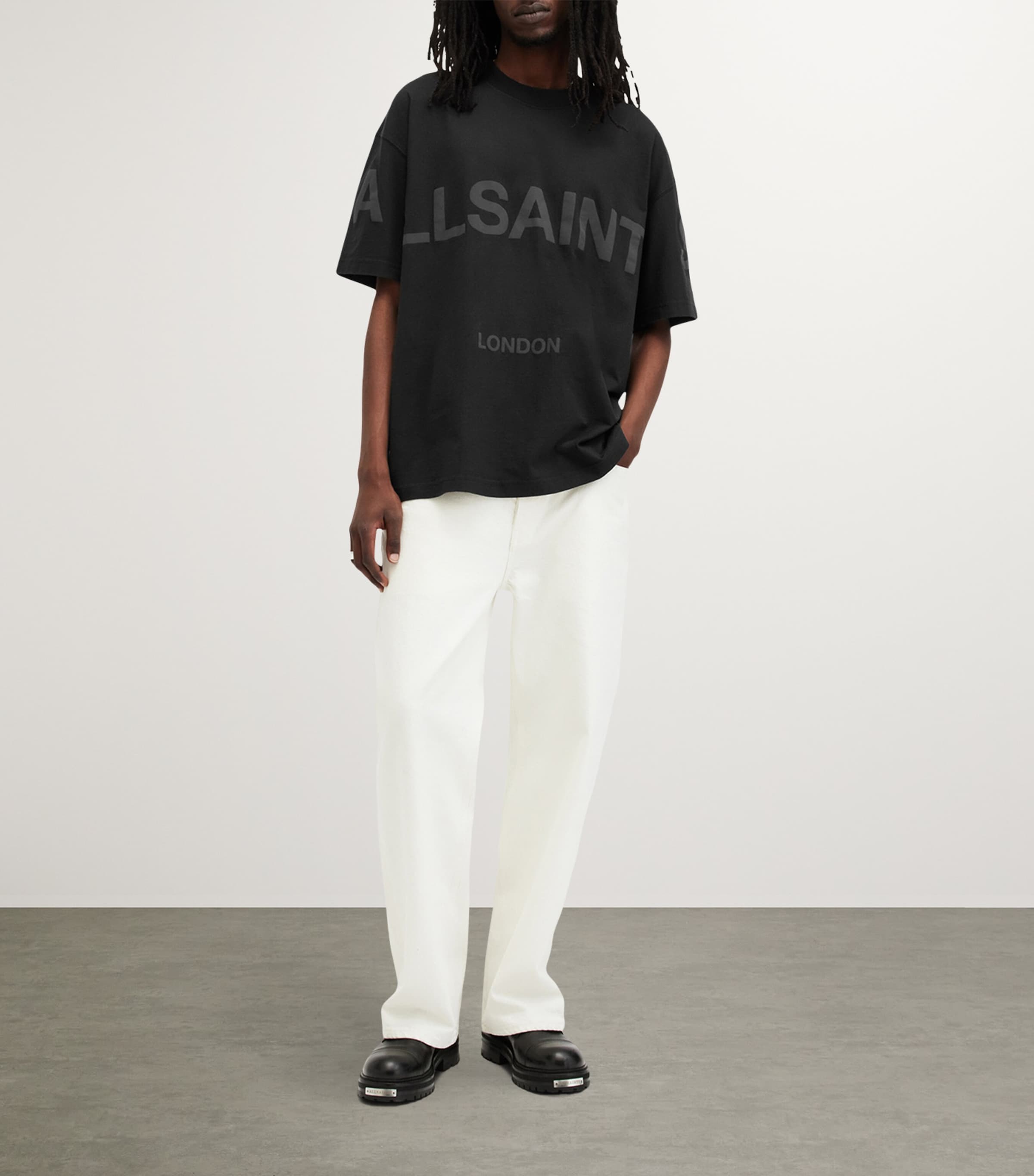 AllSaints Mens Cotton Biggy Logo T-Shirt Jet Black Image 2