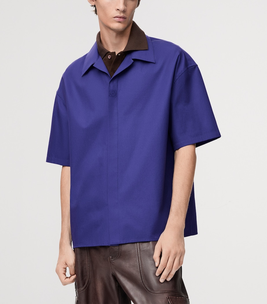 LOEWE Mens Cotton Anagram Shirt Indigo Blue Image 3