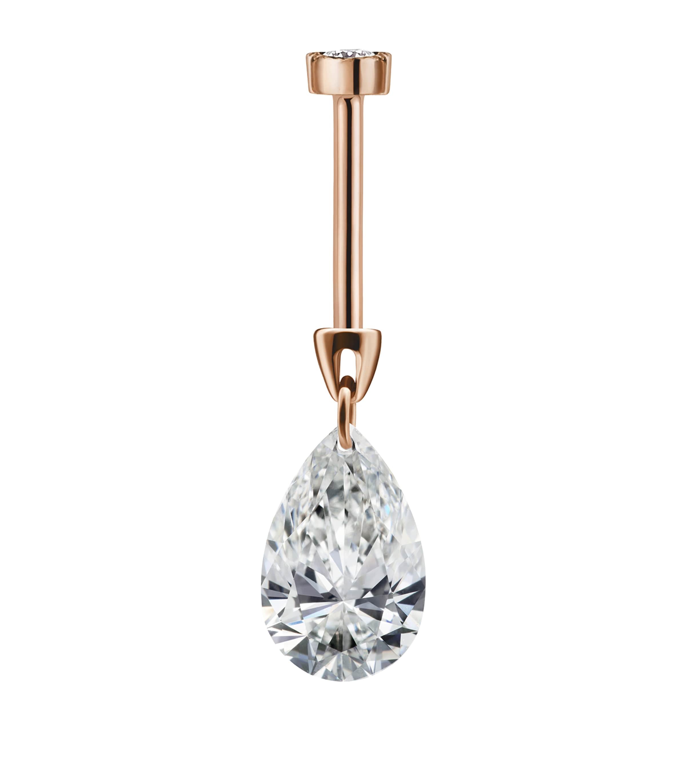 Maria Tash Rose Gold Floating Pear Diamond Charm Threaded Stud Earring (7mm) Rose Gold Image 4