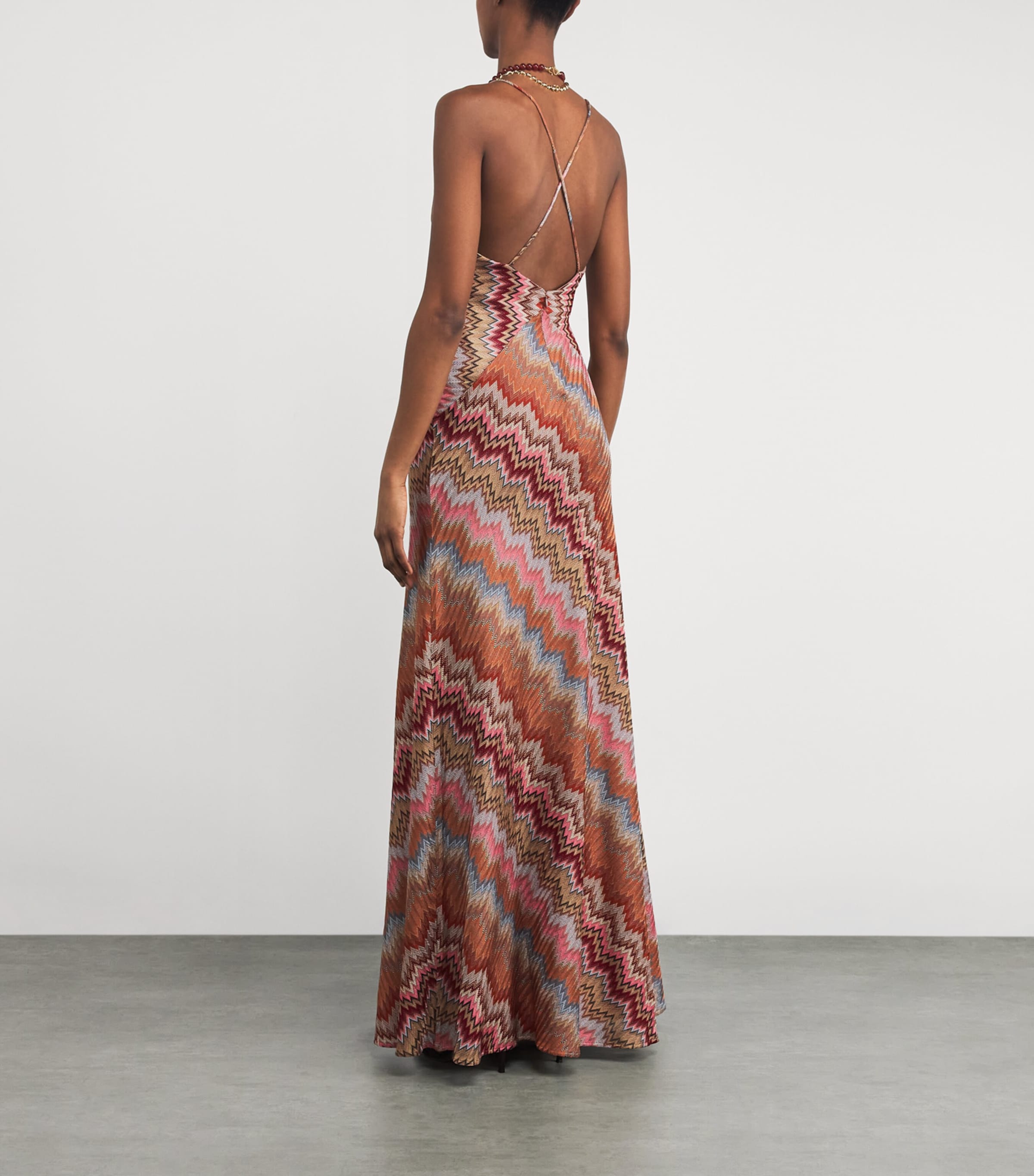 Sleeveless Chevron Maxi Dress SM9Y1 PINK/RUST TONE Image 3