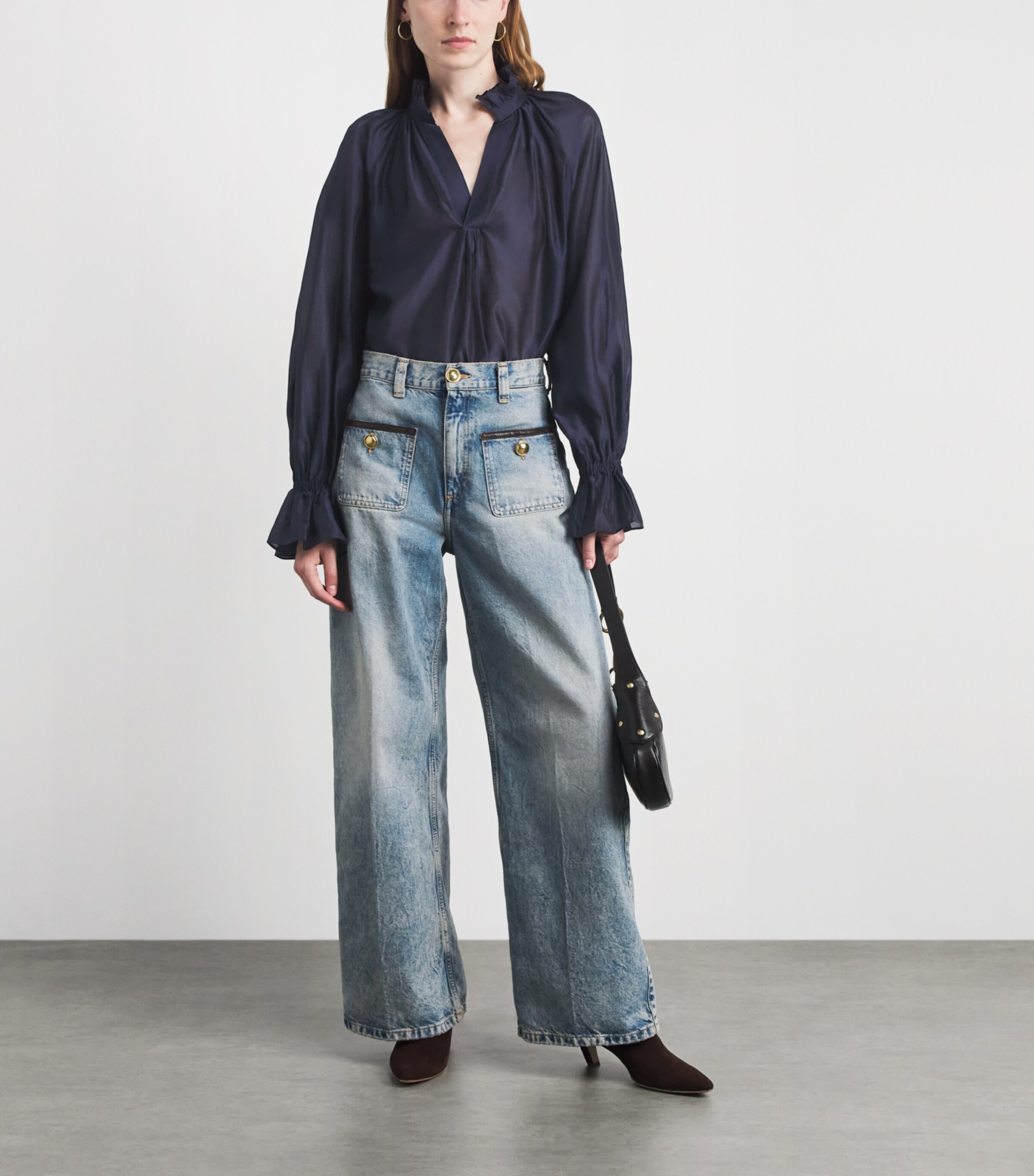 Polo Ralph Lauren Womens Organza Blouse Hunter Navy Image 2
