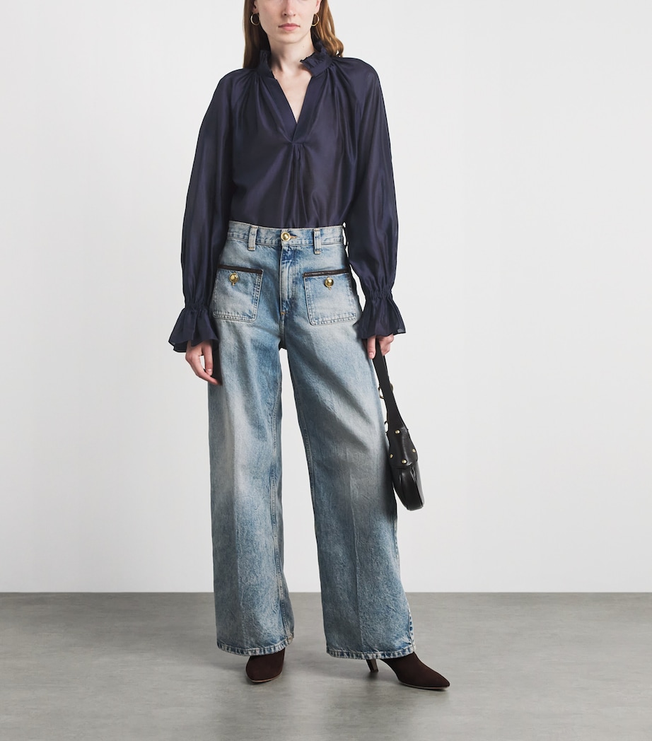Polo Ralph Lauren Womens Organza Blouse Hunter Navy Image 2