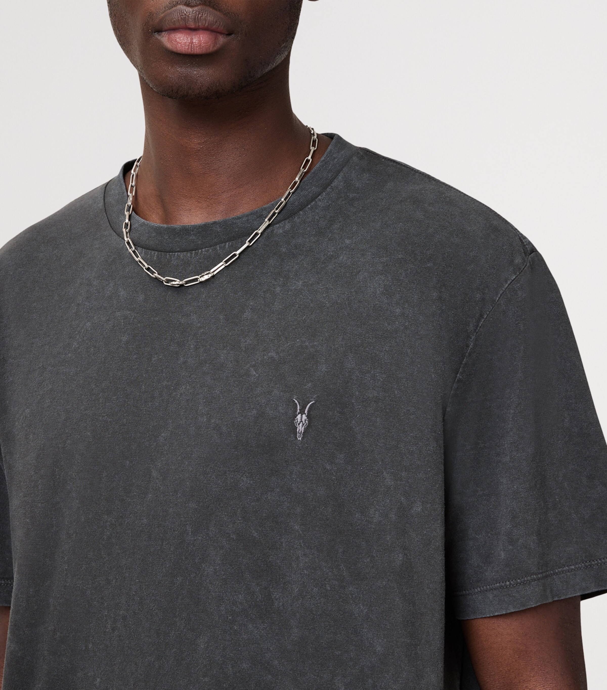 AllSaints Mens Organic Cotton Saka T-Shirt Washed Black Image 3