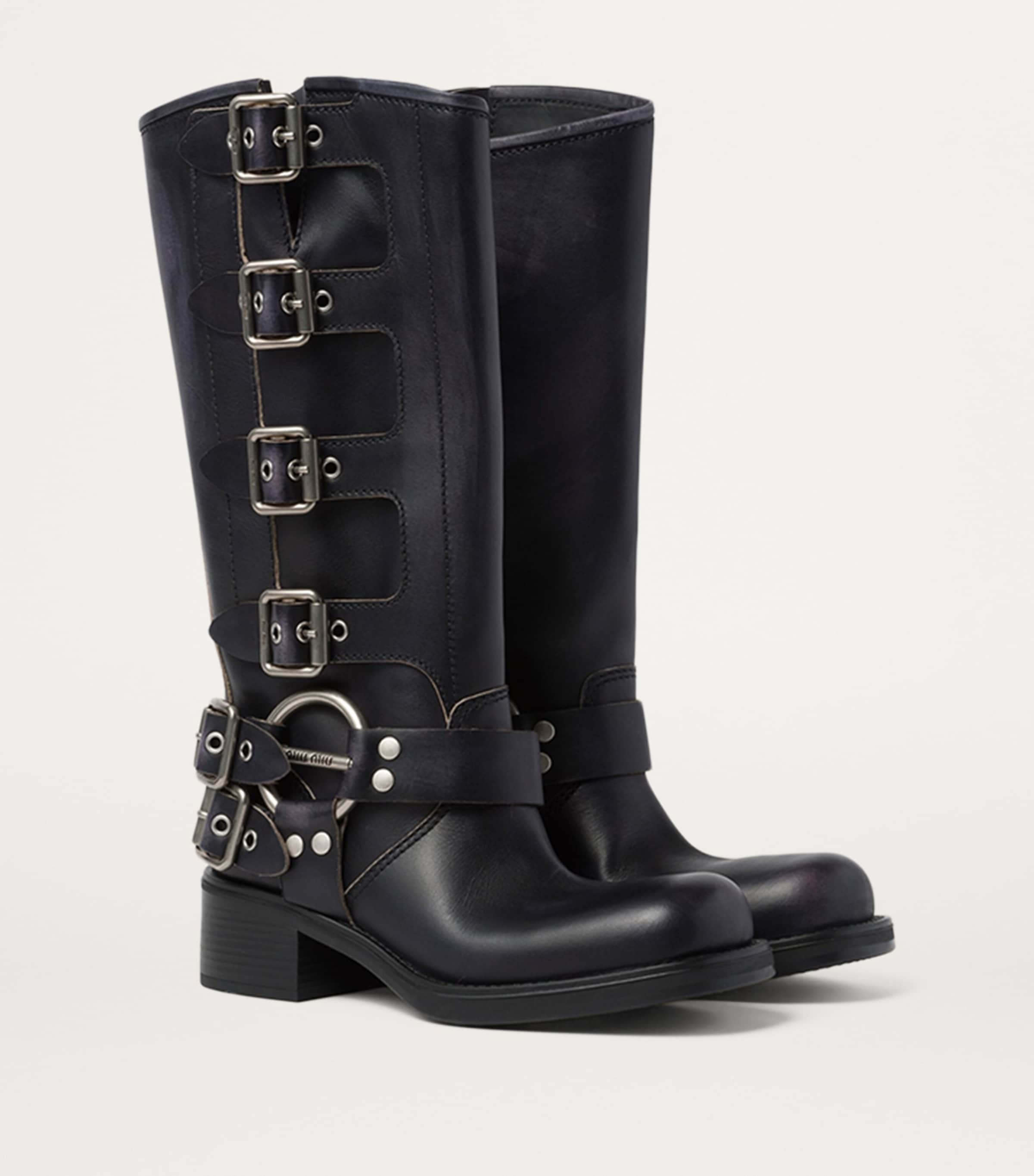Miu Miu Black Leather Buckle Boots 50 | Harrods UK