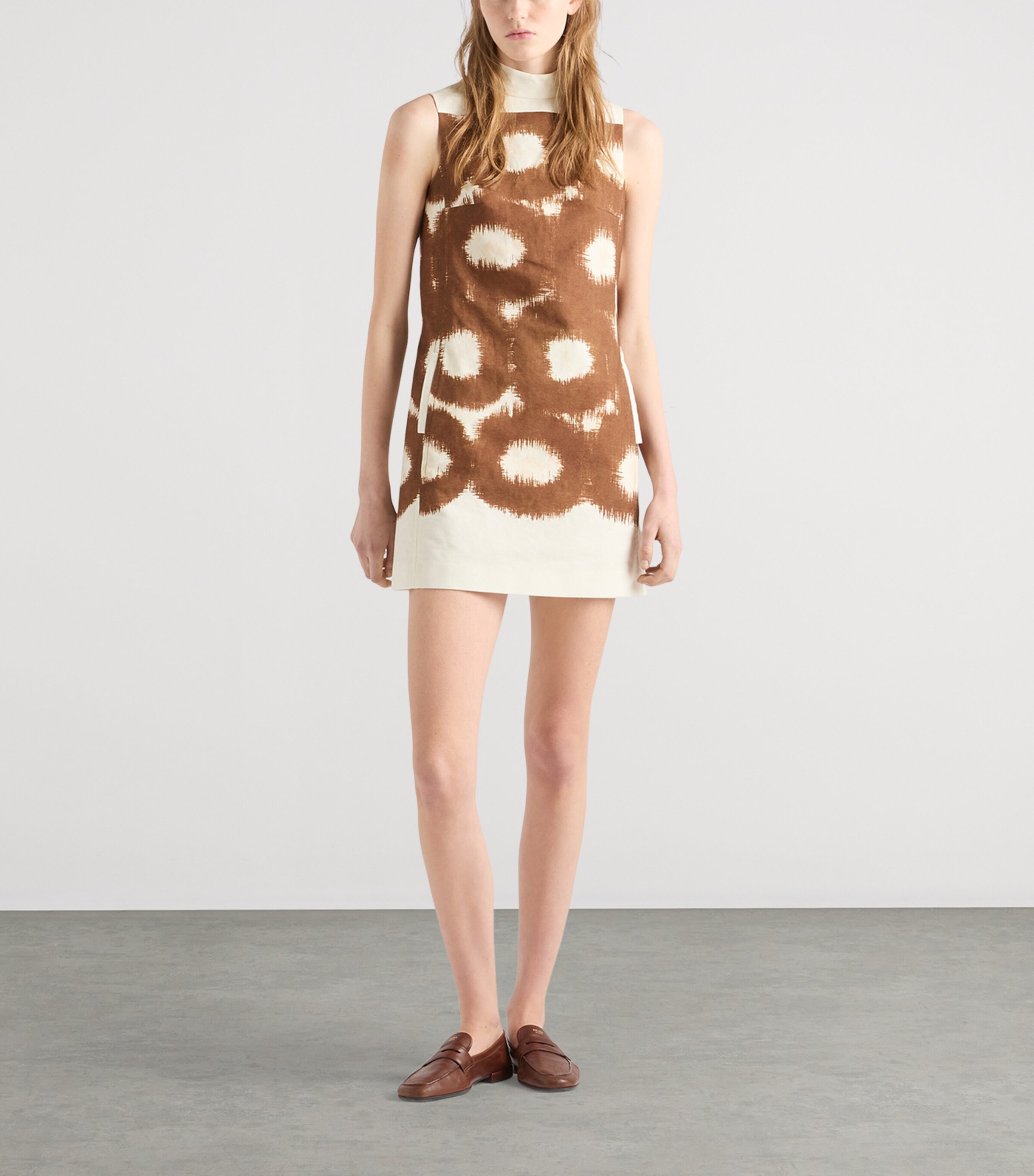 Prada Womens Canvas Circle Print Mini Dress Brown Image 2
