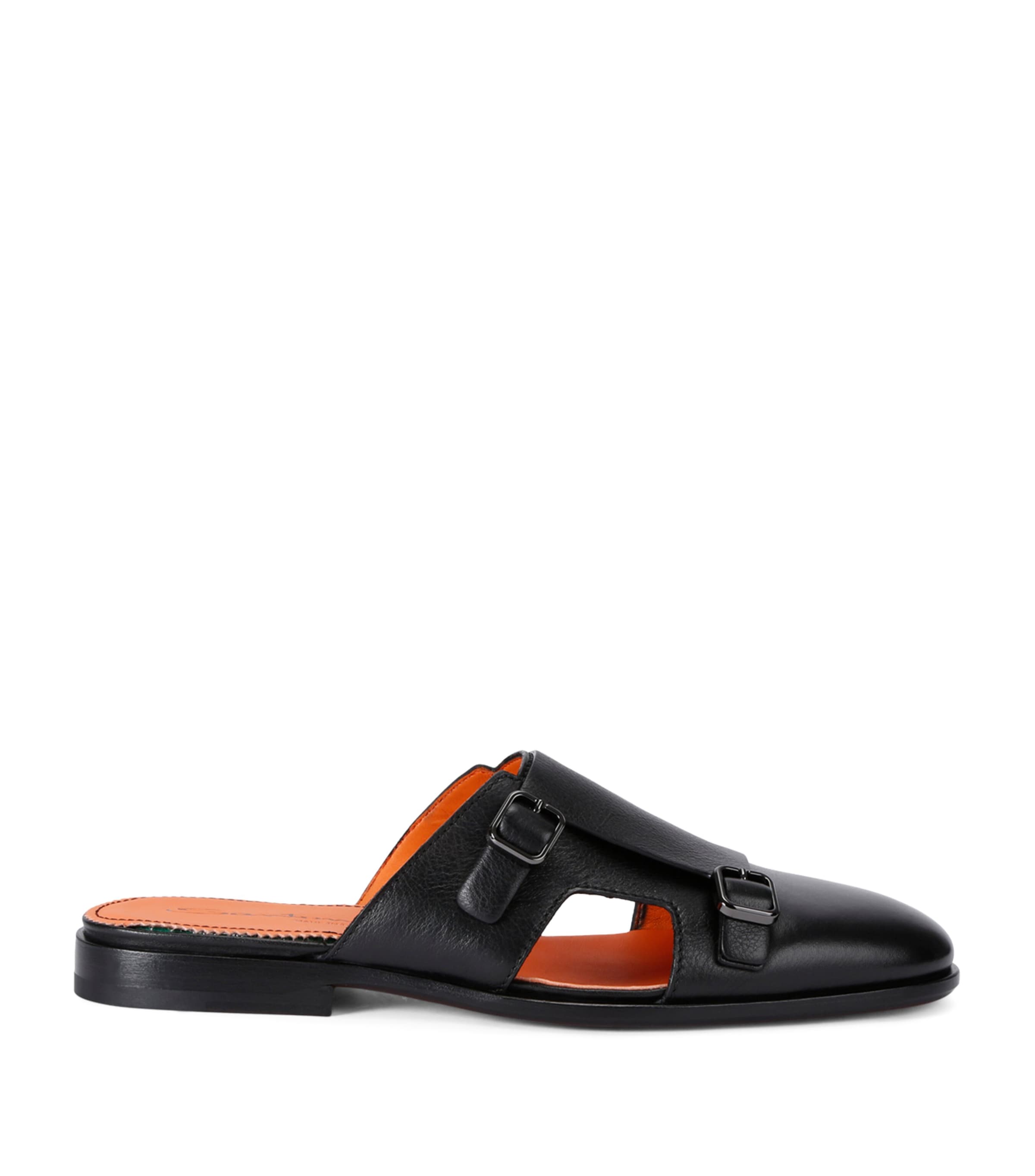 Santoni Leather Monk Slippers In Black
