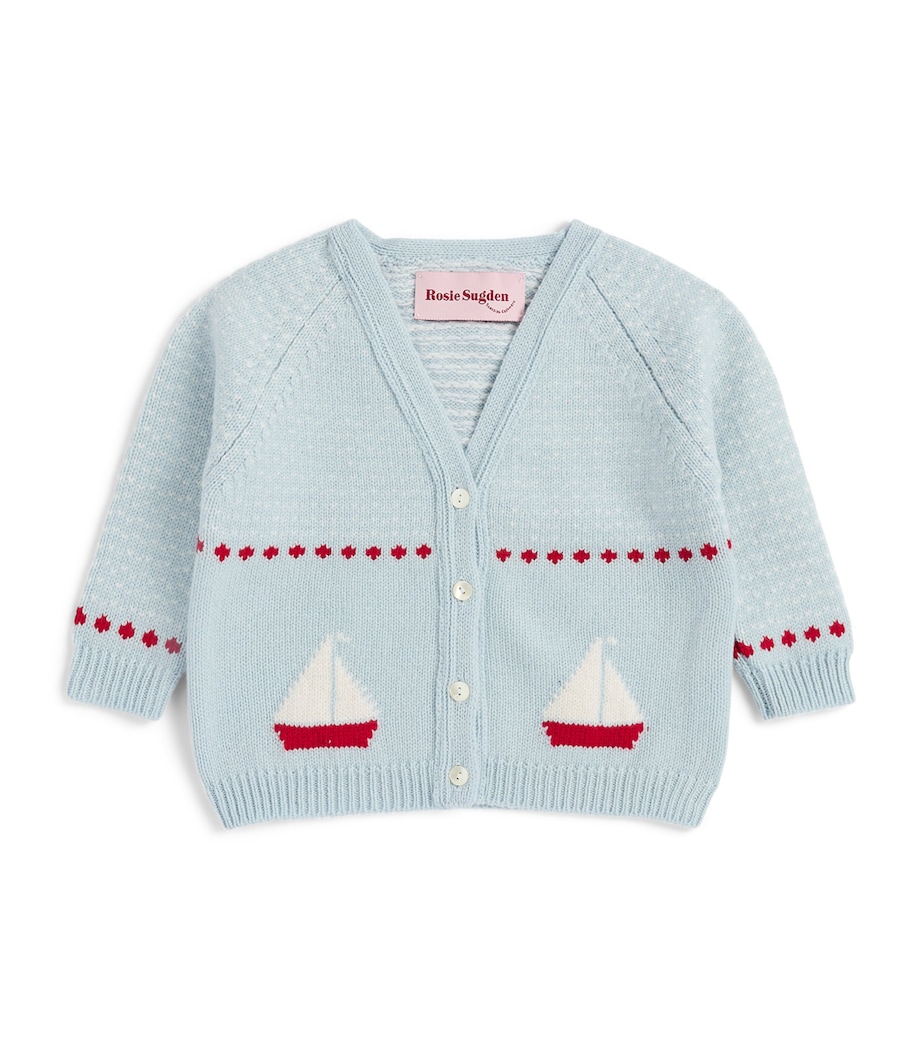 Rosie Sugden Cashmere Cardigan (3 Months - 3 Years) Spa Blu/swan Wht Bt Image 1