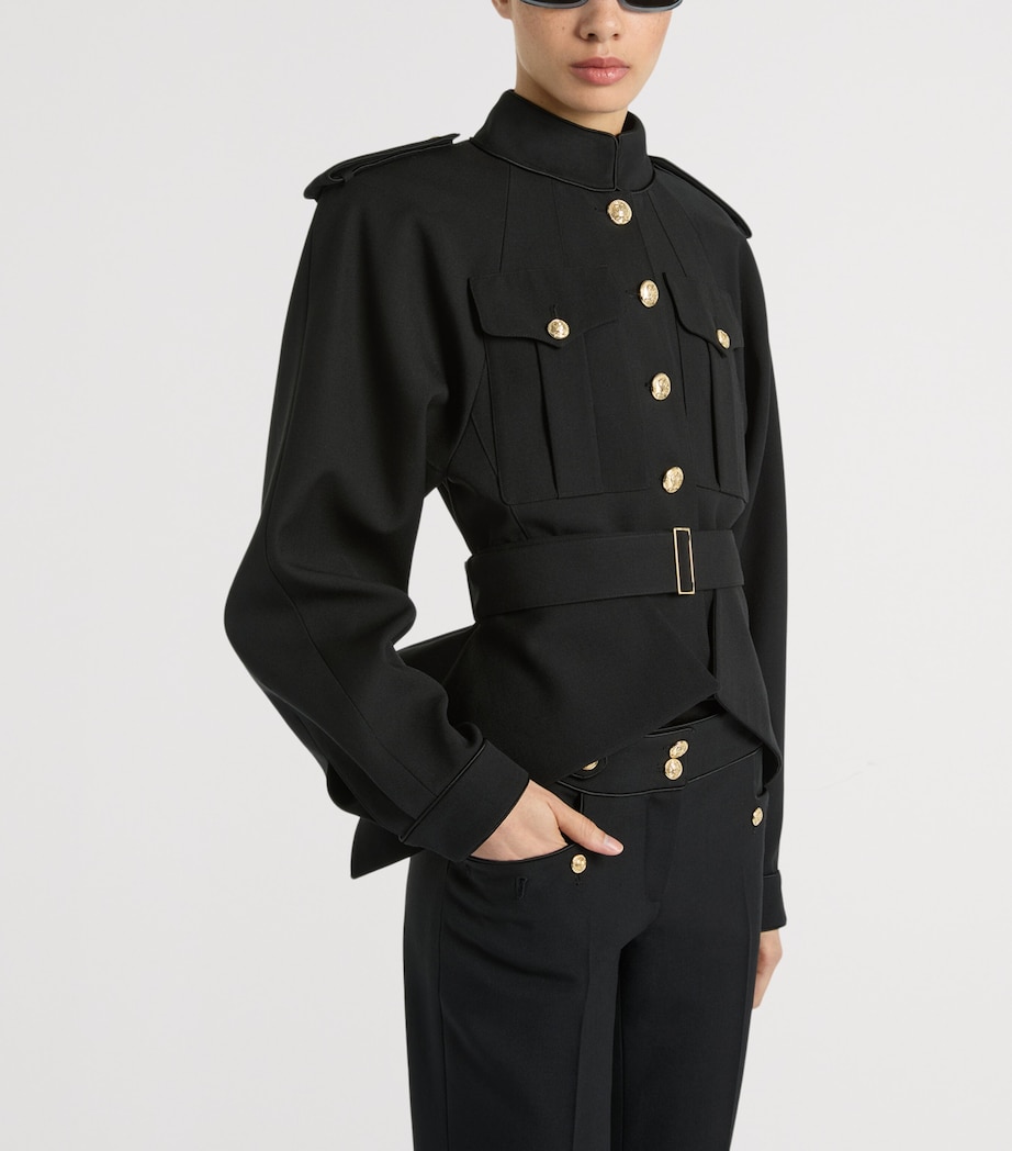 Balmain Womens Virgin Wool Belted Jacket Noir Image 4