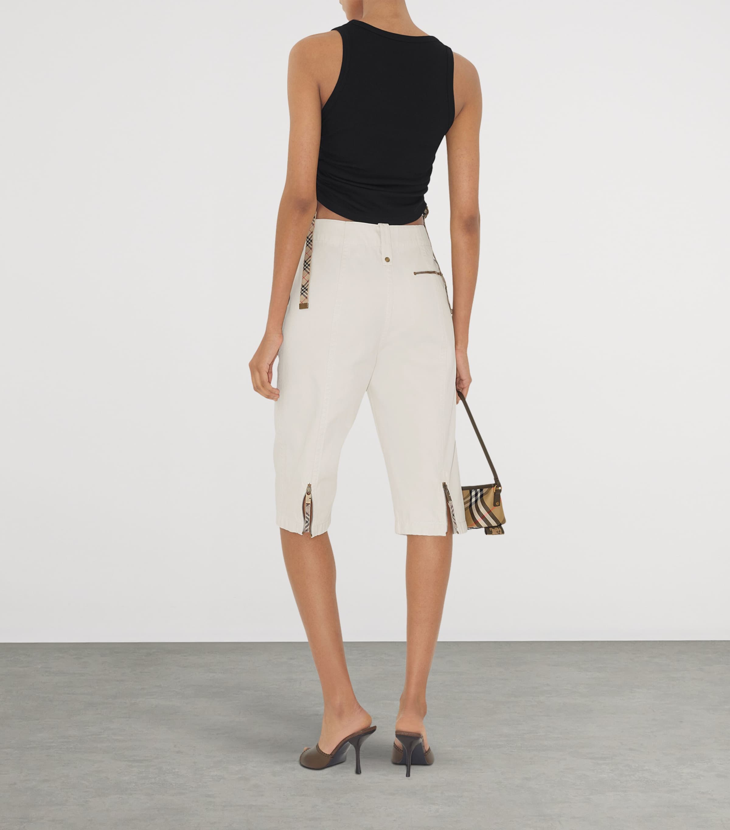 Cotton-Blend Gathered Tank Top BLACK Image 4