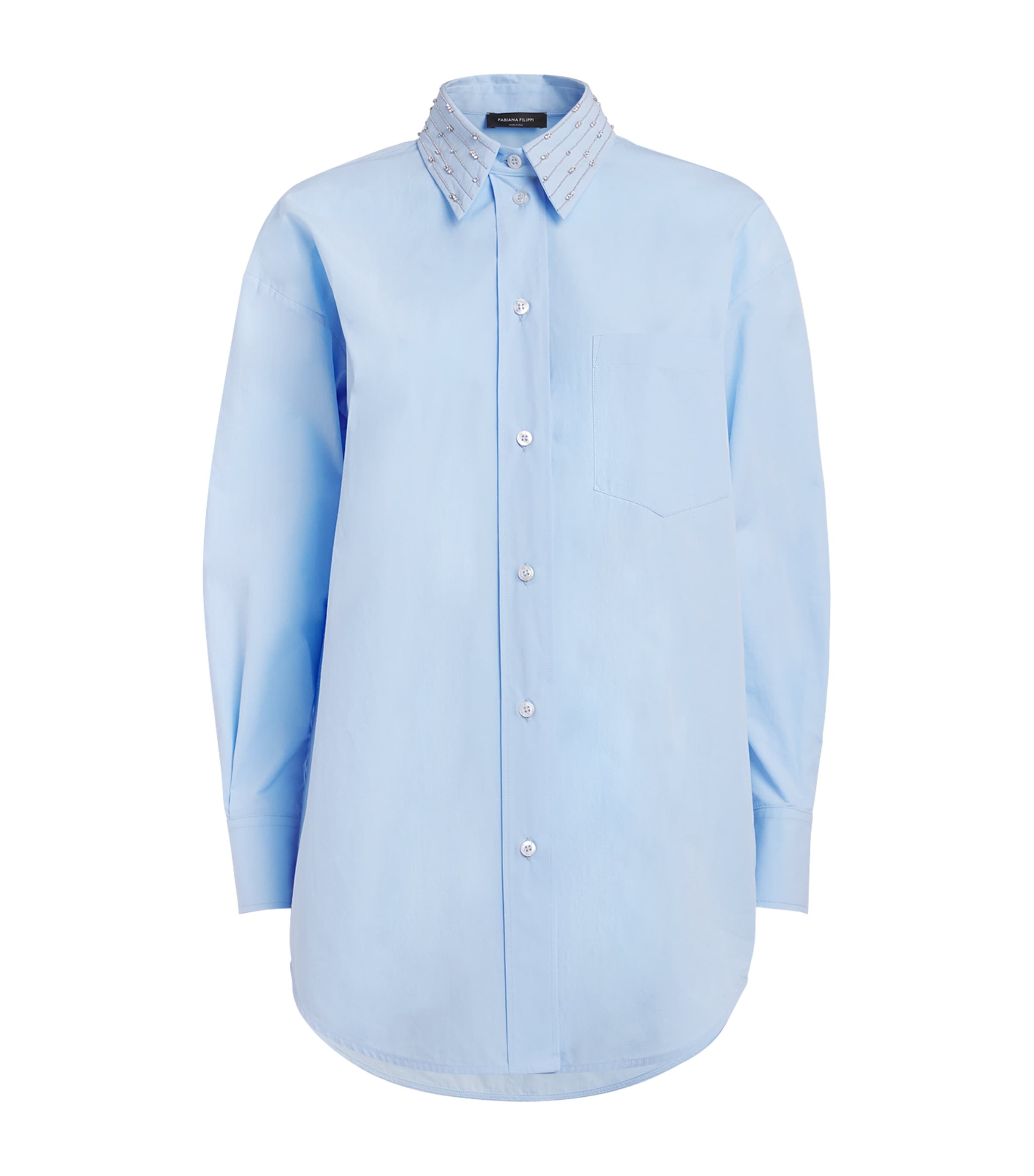 Fabiana Filippi Womens Embellished-Collar Boyfriend Shirt Azzurro Cielo Image 1