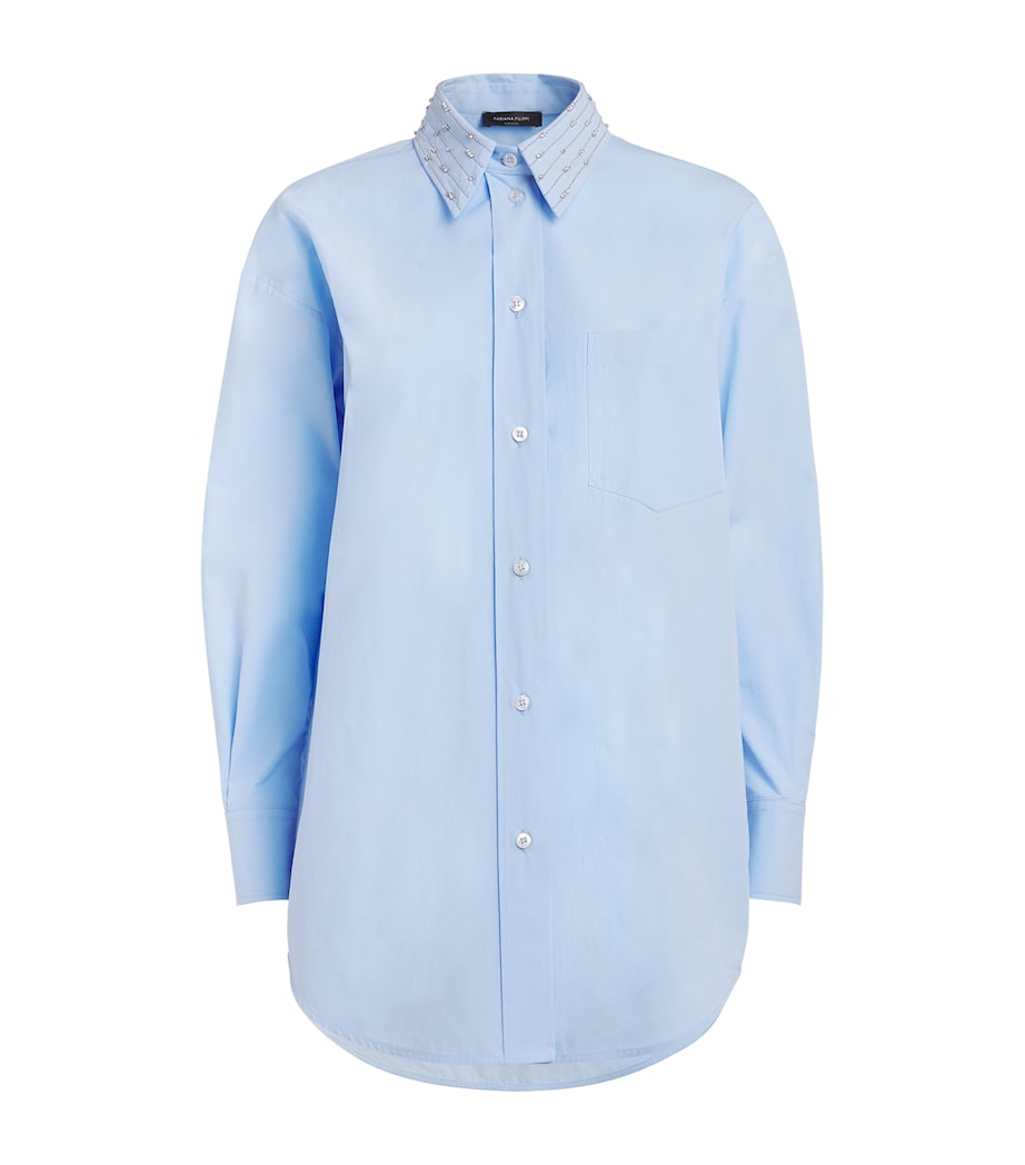 Fabiana Filippi Womens Embellished-Collar Boyfriend Shirt Azzurro Cielo Image 1