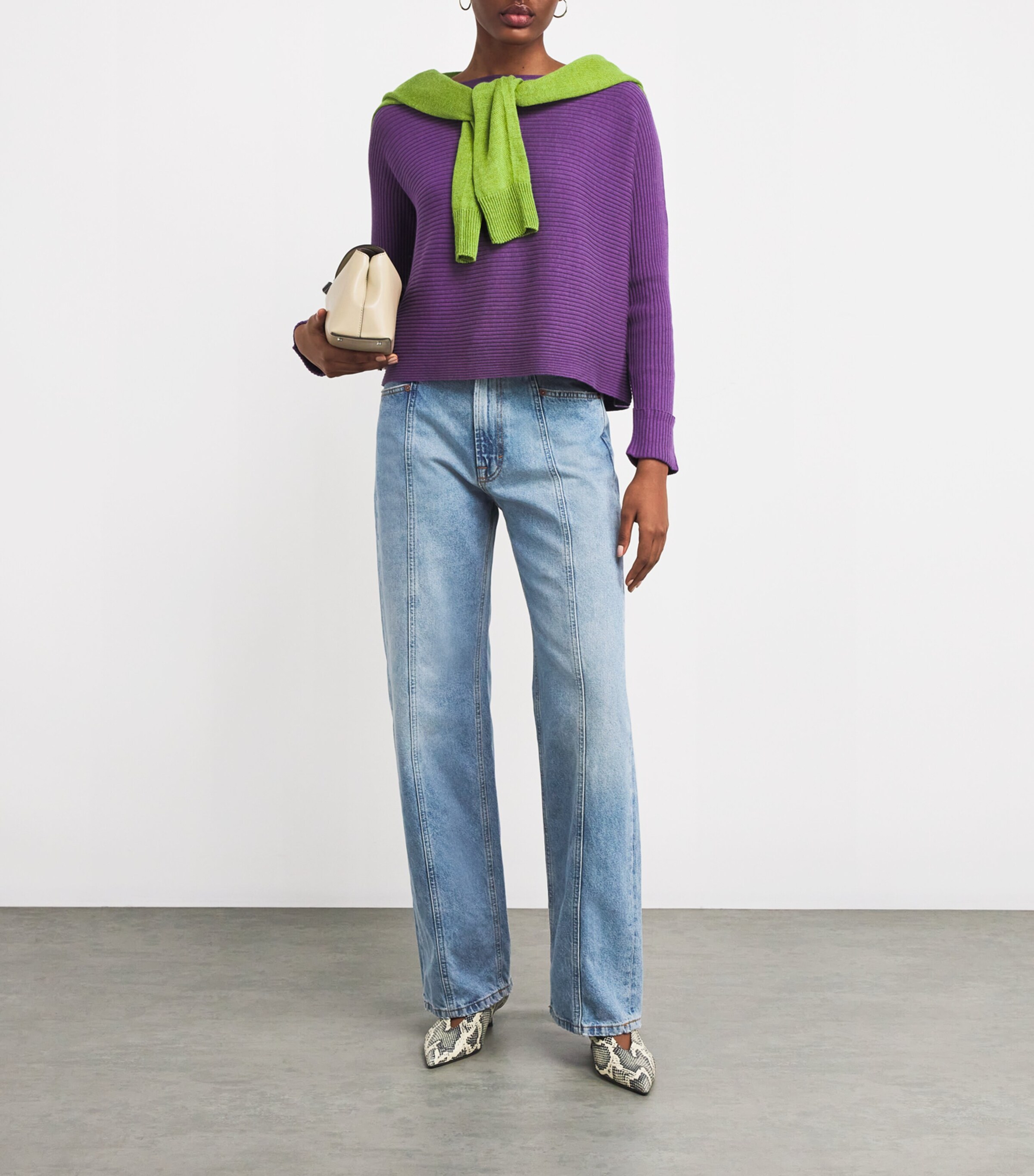 Cotton-Blend Boat-Neck Sweater PURPLE Image 2