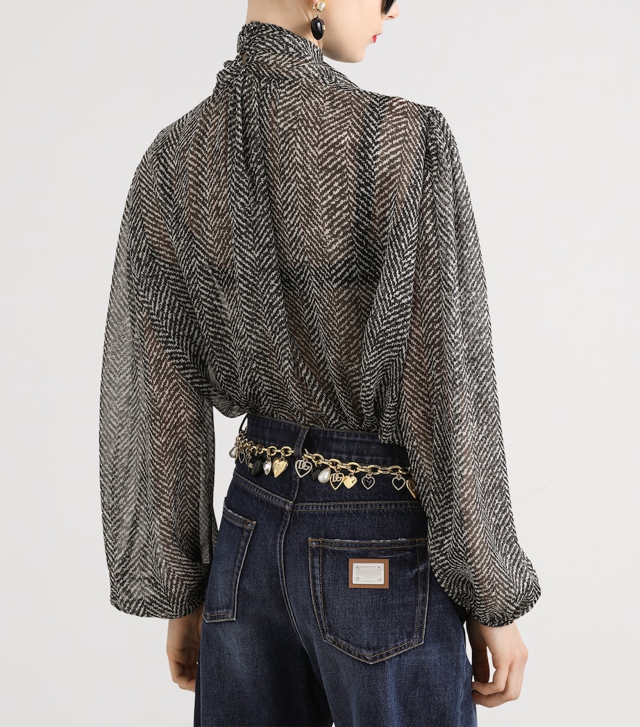 Silk Chevron Tie-Neck Blouse CHEVRON Image 3