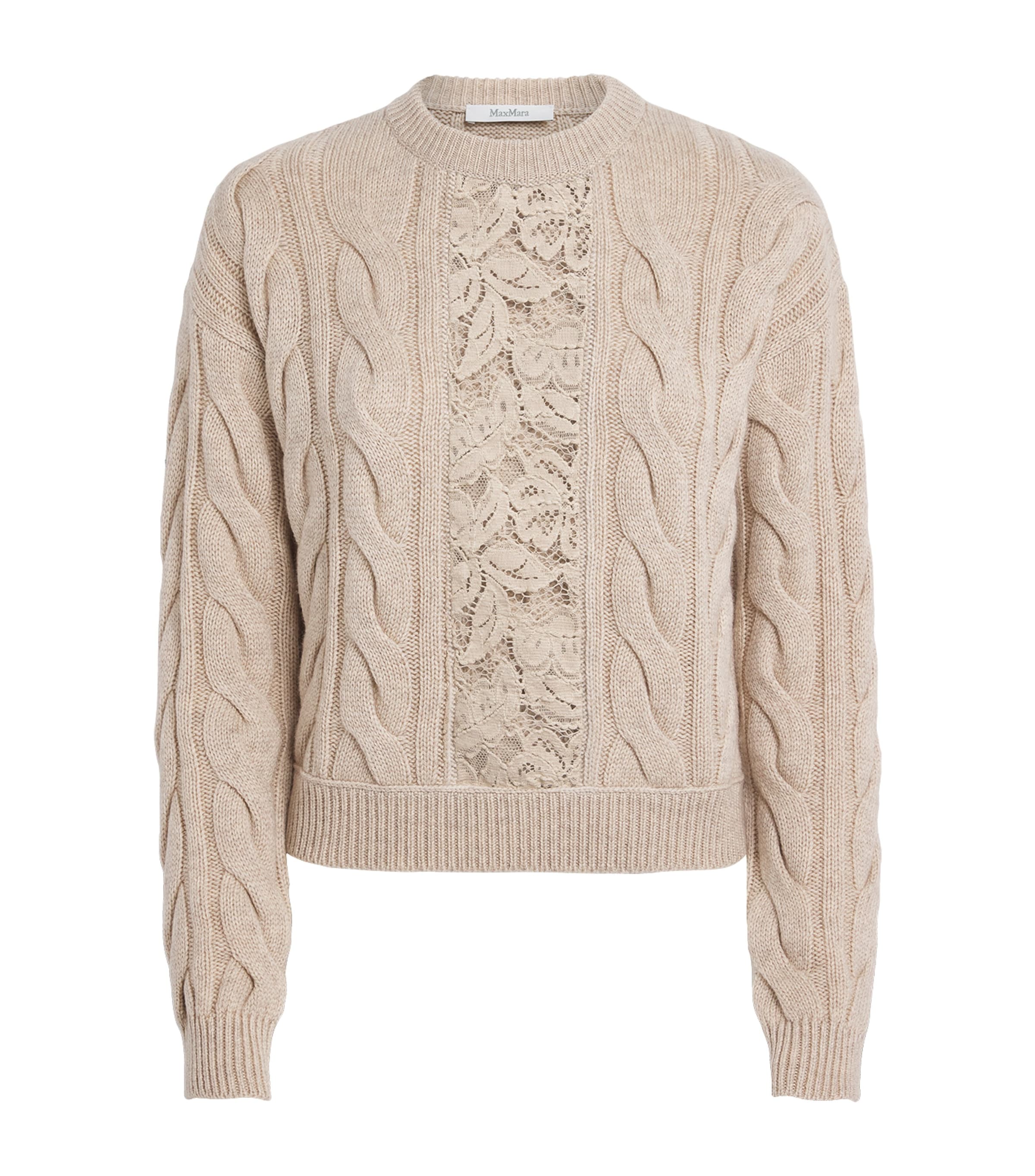 Max Mara Wool-cashmere Cable-knit Lace Sweater In Neutral