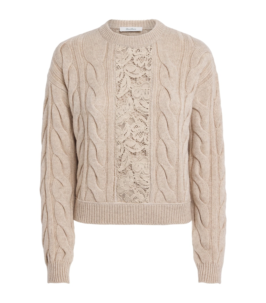 Wool-Cashmere Cable-Knit Lace Sweater SAND Image 1