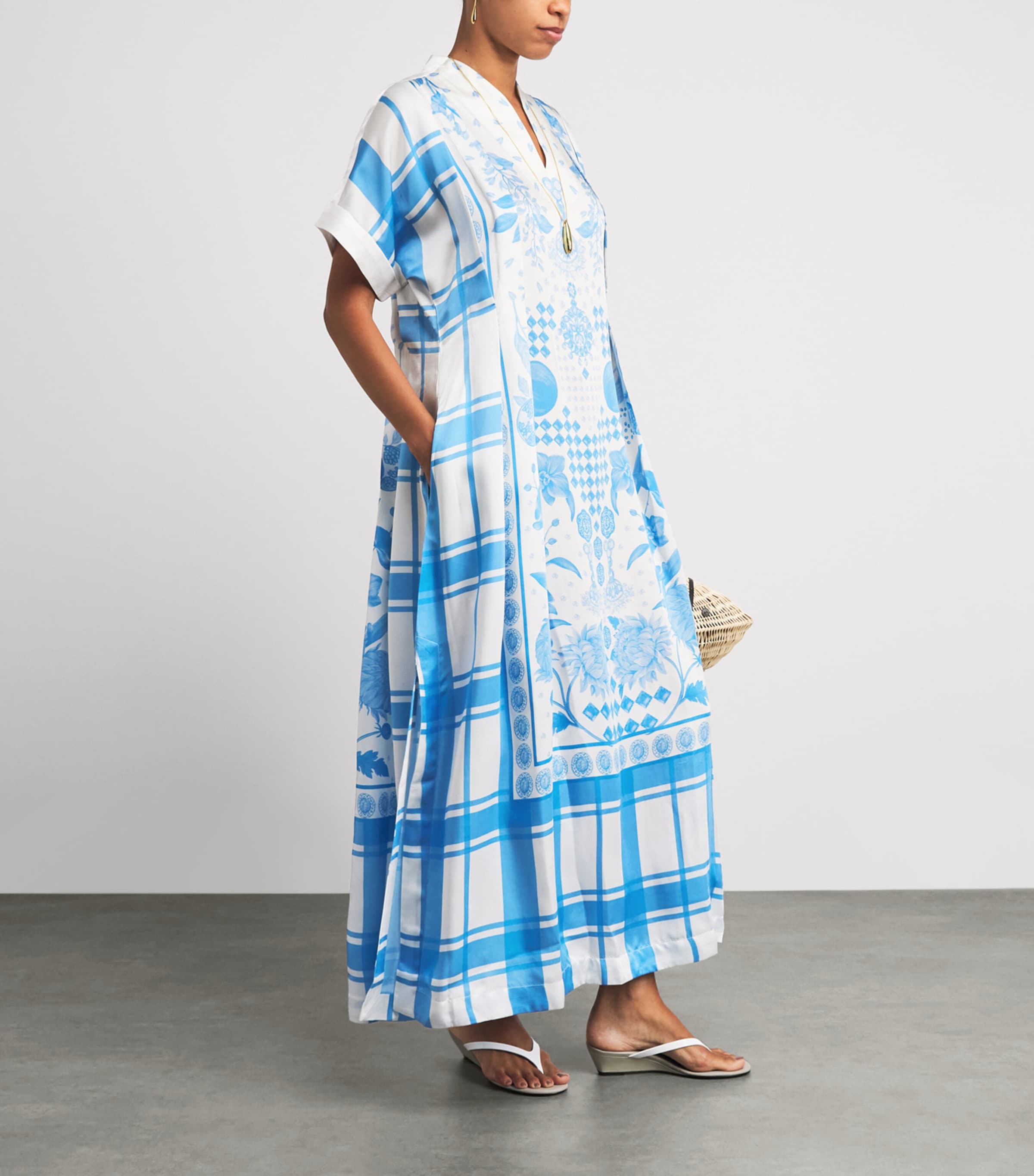 Verandah Womens Printed Gingham Kaftan Maxi Dress Iv & Bl Mdrs Chk Big Image 2