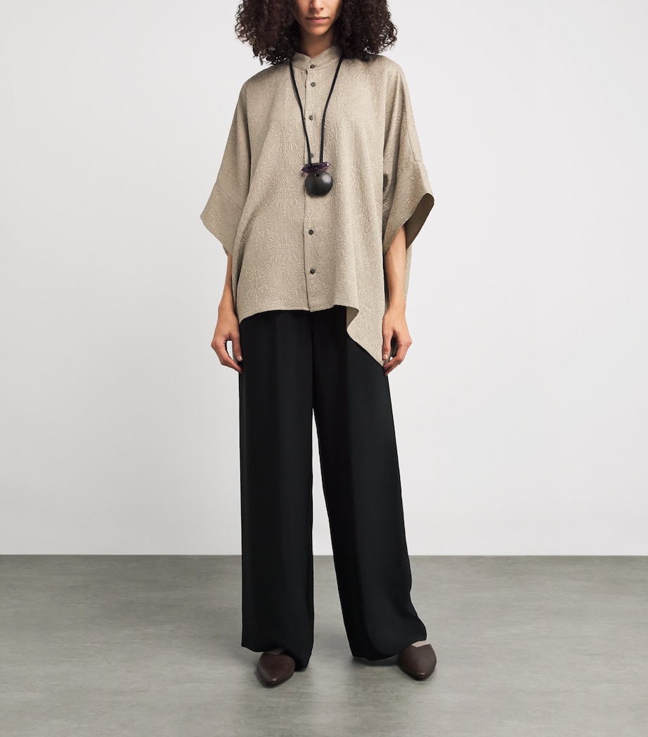 Silk Cropped-Sleeve Shirt STONE Image 2