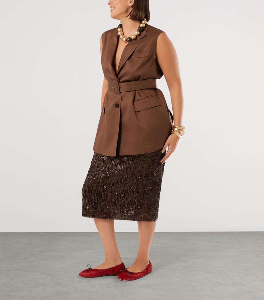 Marina Rinaldi Womens Linen Canvas Belted Waistcoat Cocoa Image 2