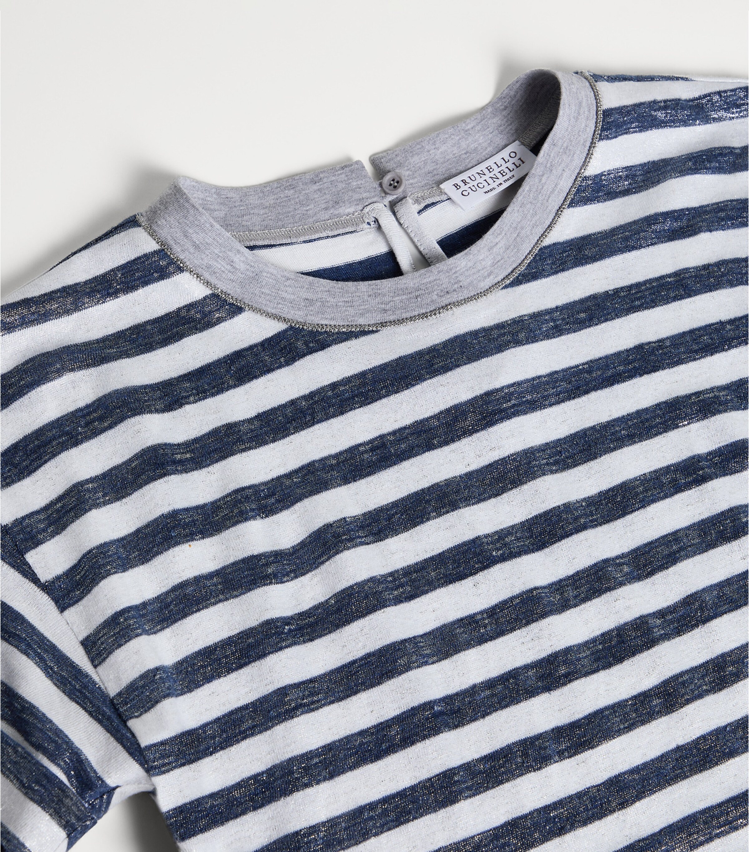 Brunello Cucinelli Kids Linen-Cotton Stripe T-Shirt (4-6 Years) Image 3