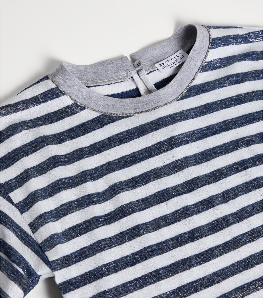 Brunello Cucinelli Kids Linen-Cotton Stripe T-Shirt (4-6 Years) Image 3