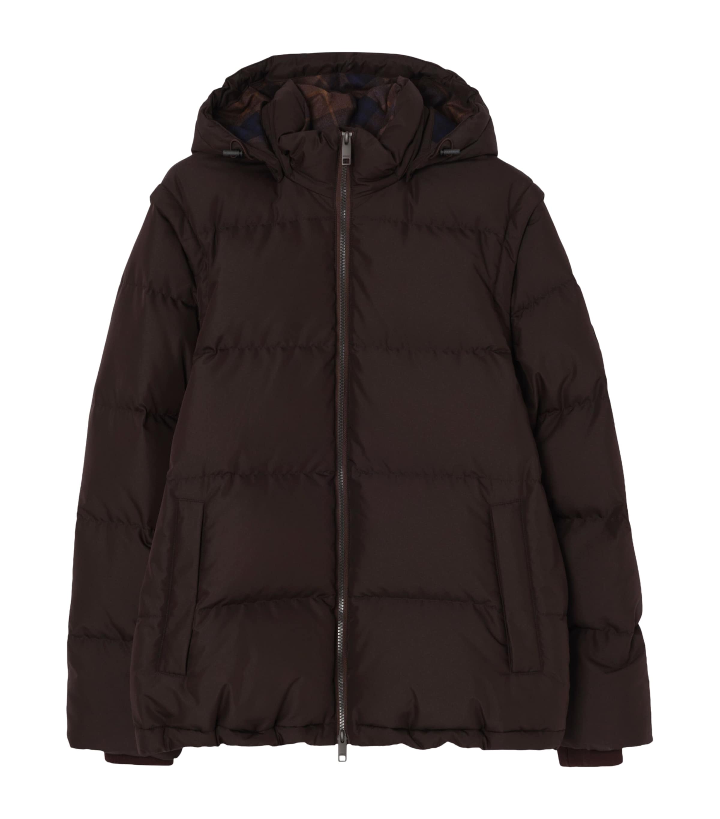 Burberry Mens Detachable-Sleeve Bideford Puffer Jacket Chocolate Brown Image 1