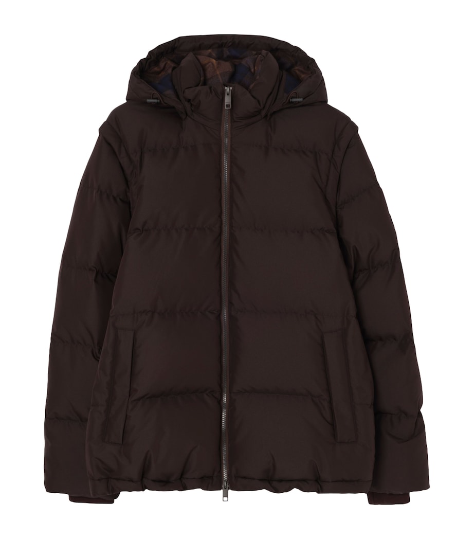 Burberry Mens Detachable-Sleeve Bideford Puffer Jacket Chocolate Brown Image 1
