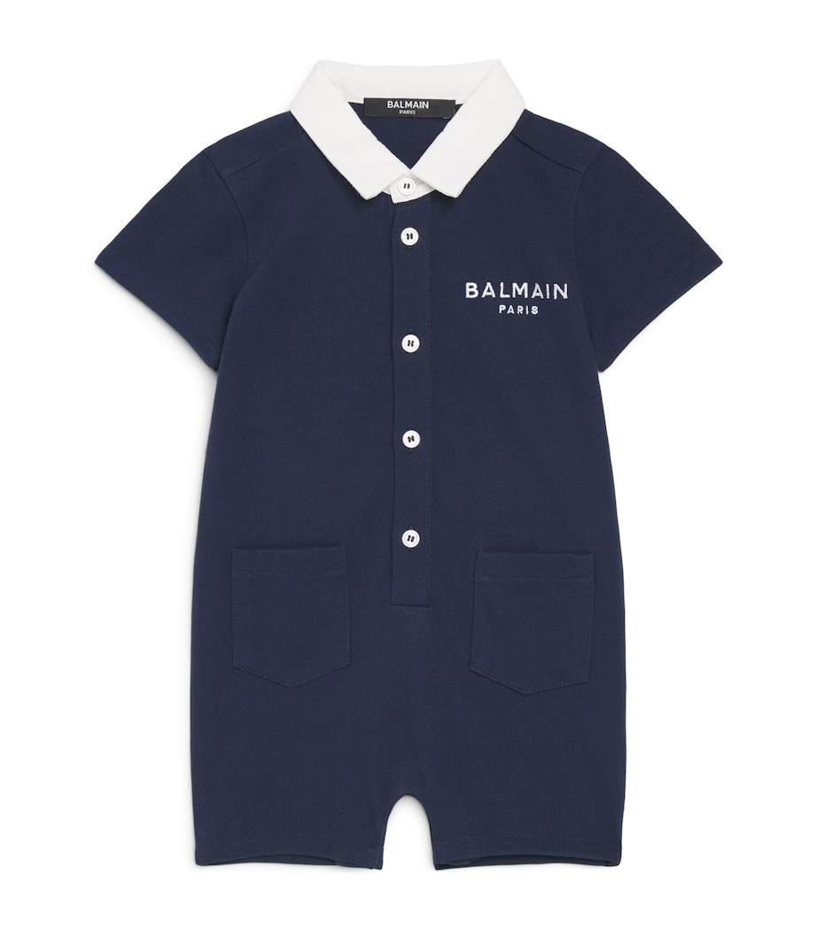 Balmain Kids Cotton Jersey Playsuit (3-18 Months) Blue/white Image 1