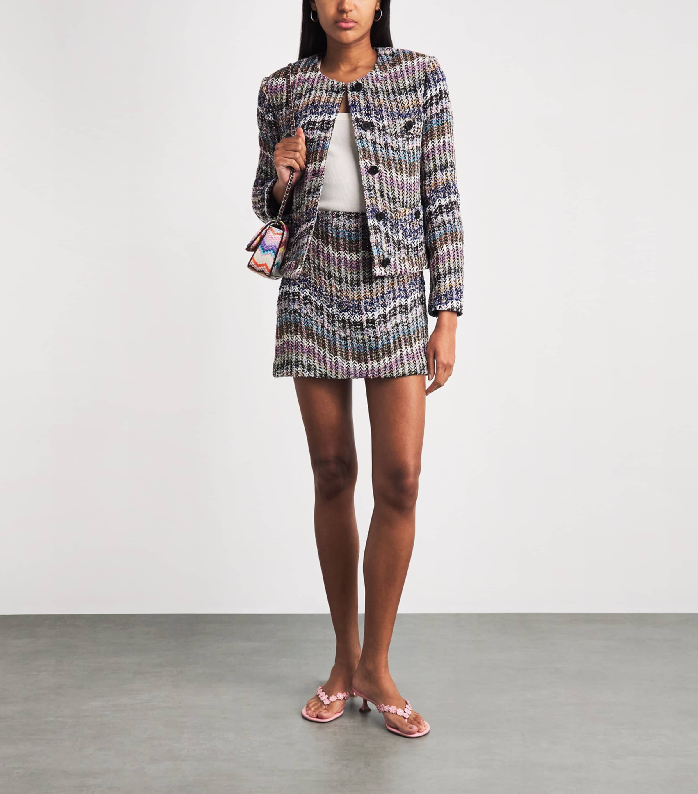 Missoni Womens Zigzag Bouclé Sequinned Jacket Smsosmltclr Bl,wt,pk Image 2