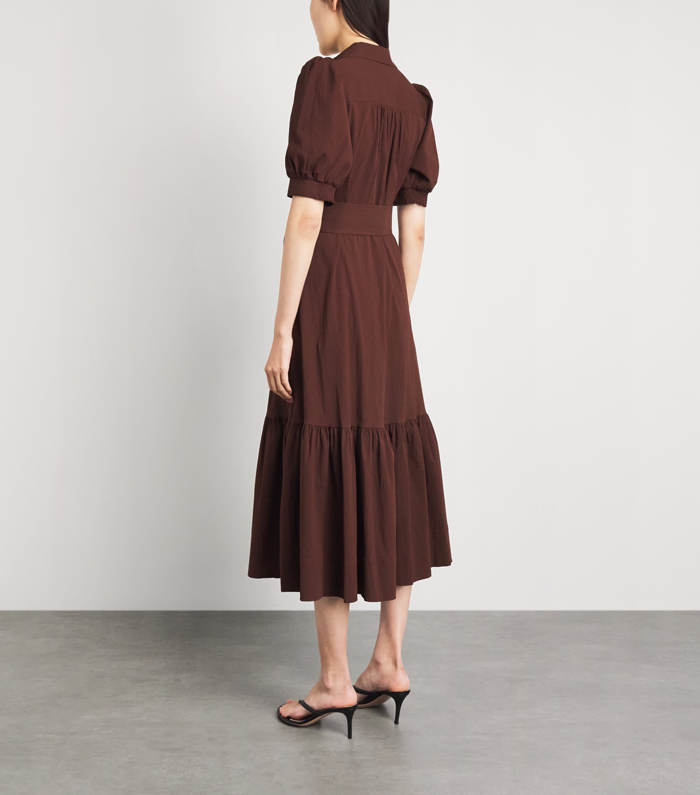 ME+EM Womens Stretch-Cotton Seersucker Midi Shirt Dress Cinnamon Brown Image 4