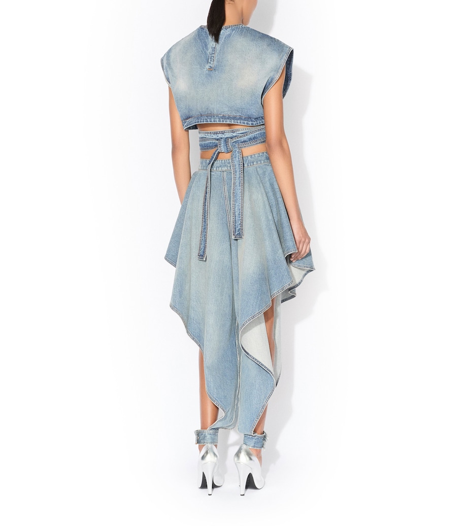 Alaïa Womens Japanese Denim Open-Leg Jeans Faded Blue Image 3