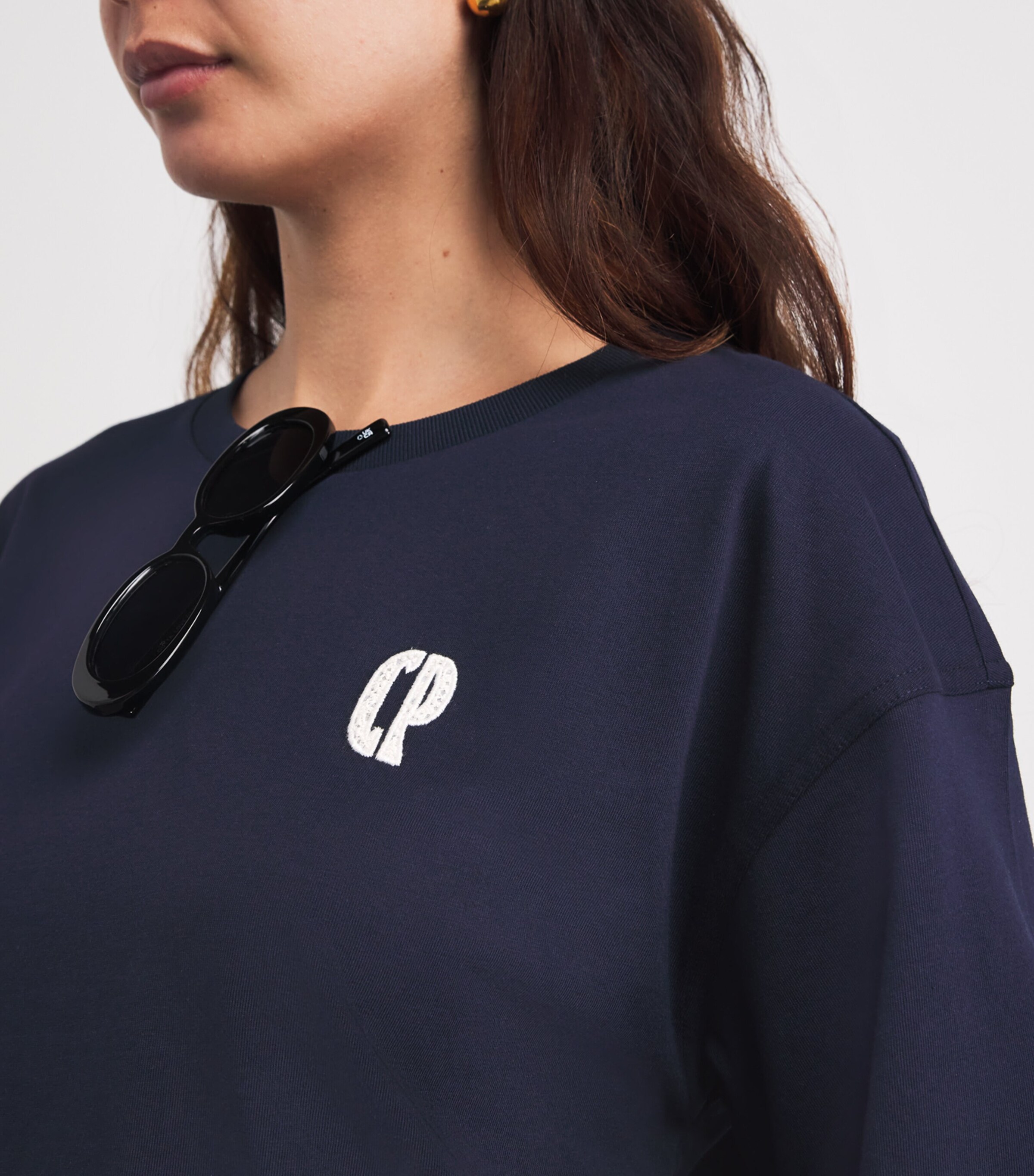 Claudie Pierlot Womens Cotton Logo-Embroidered T-Shirt Navy Image 3