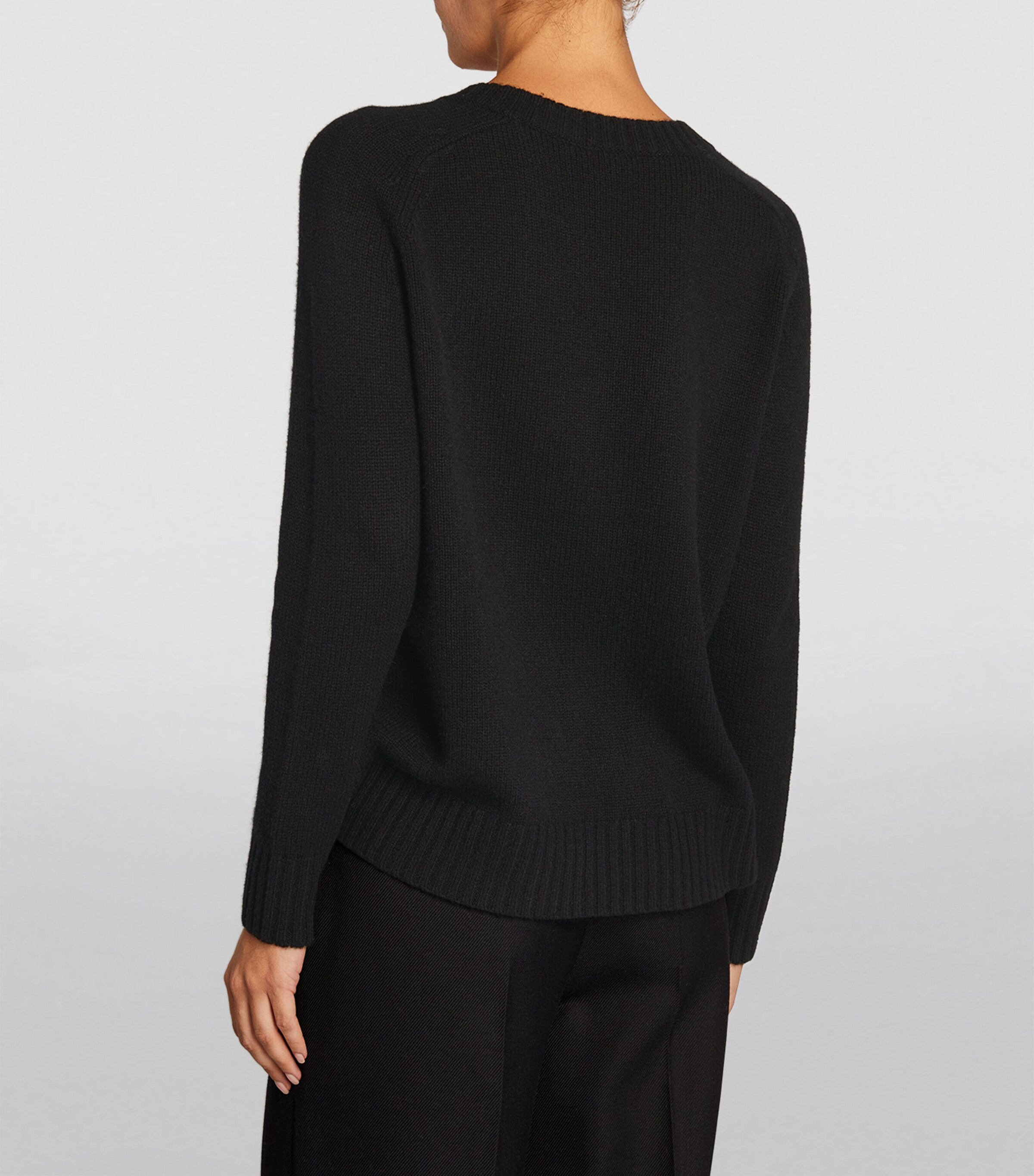 Open Cashmere V-Neck Sweater BLACK Image 4