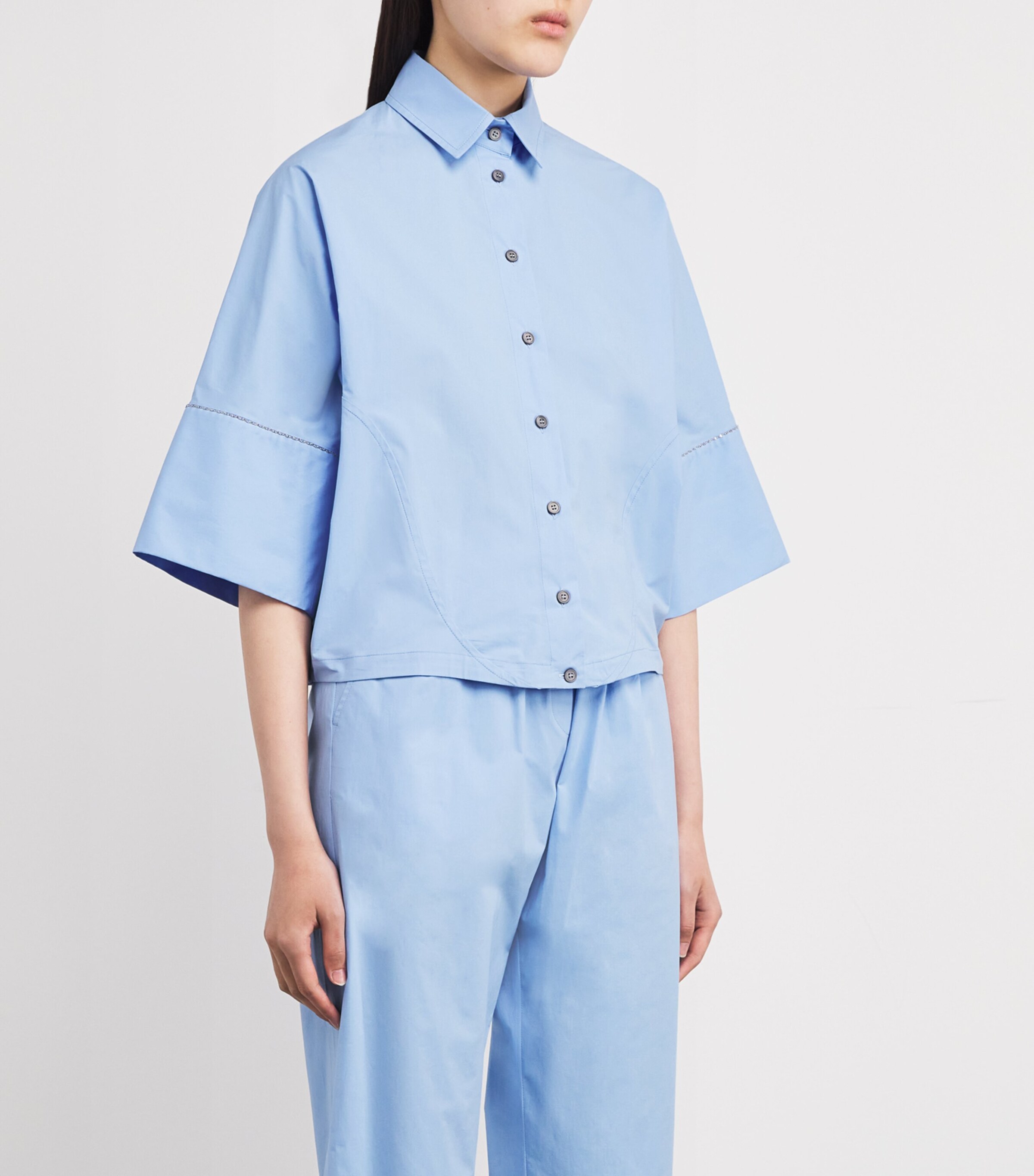 Cotton Cropped Shirt 5151 CELESTE Image 3