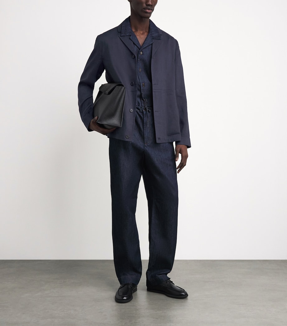 Corneliani Mens Linen-Wool Overshirt Navy Blue Image 2