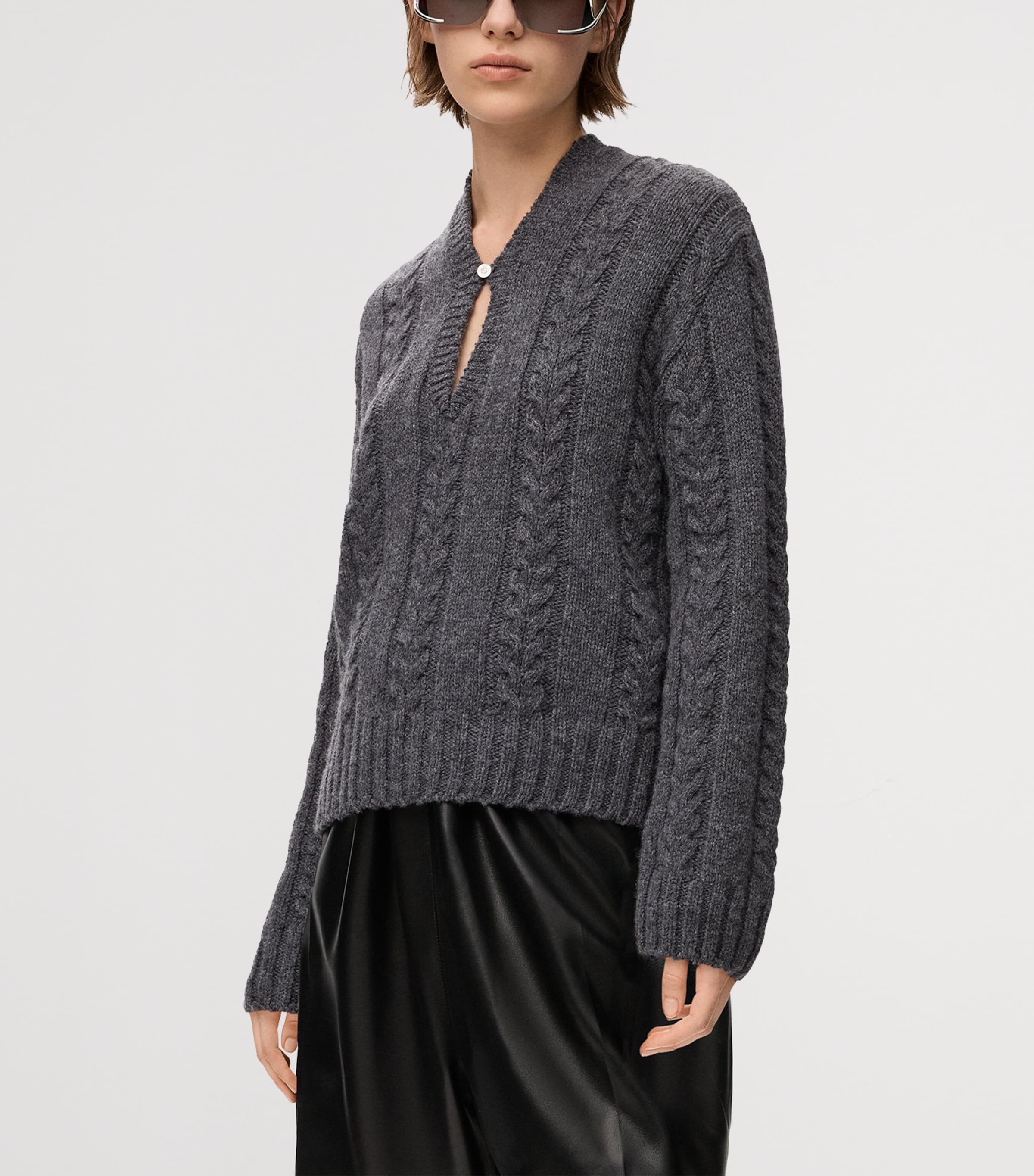 Wool Cable-Knit Sweater GREY Image 3
