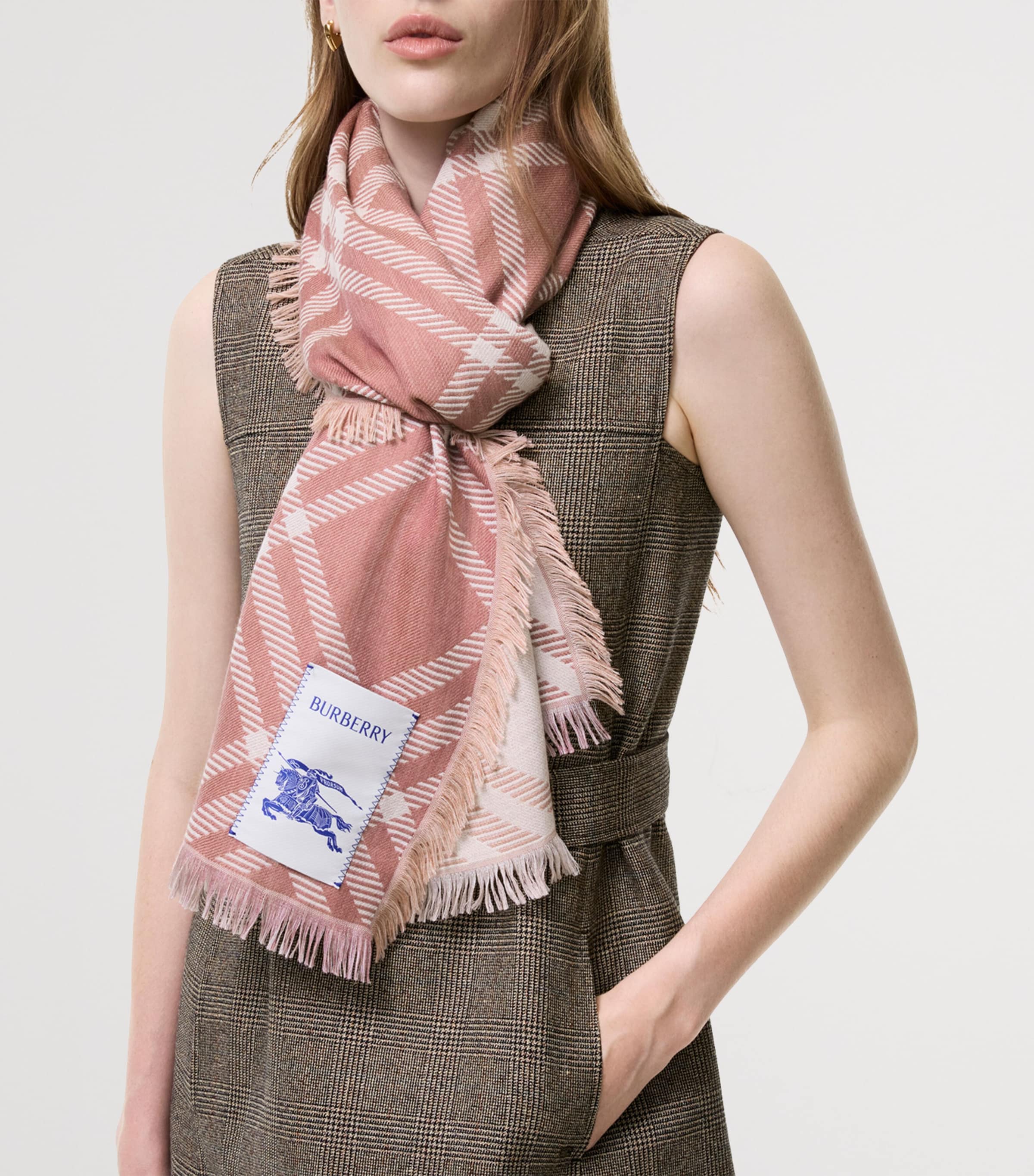 Burberry Wool-Silk Gradient Check Scarf Compact Pink Image 2