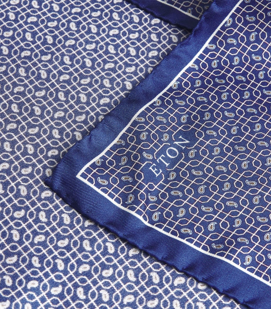 Silk Interlocking Print Pocket Square NAVY BLUE Image 4