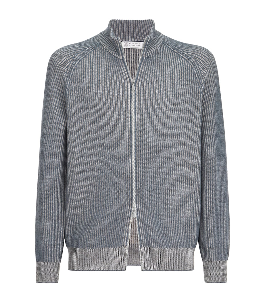 Brunello Cucinelli Mens Cashmere Ribbed Zip-Up Cardigan Image 1