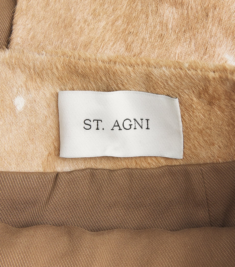 St. Agni Womens Leather Fawn Midi Pencil Skirt Almond Image 6
