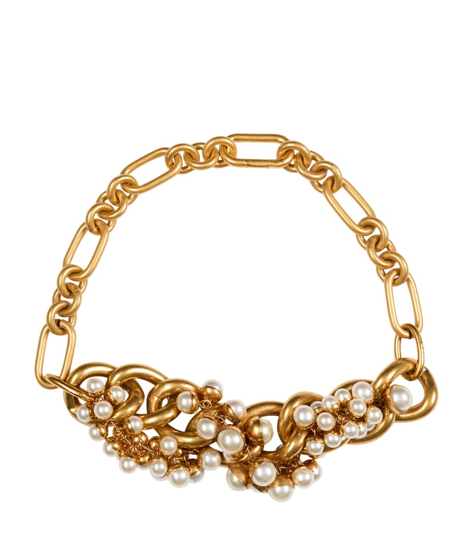 Balmain Embellished Sync Necklace Oro/perle
