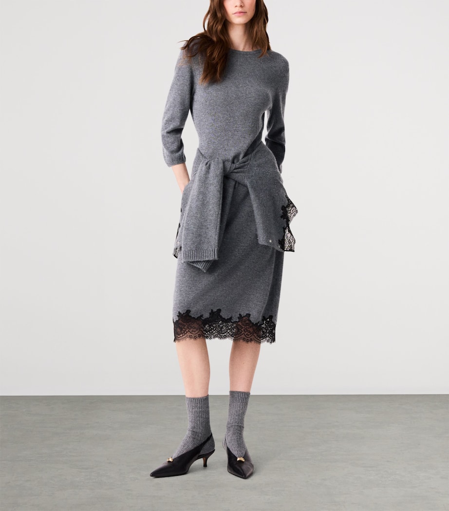 Maje Womens Wool Lace-Trim Midi Dress Grey/black Image 2