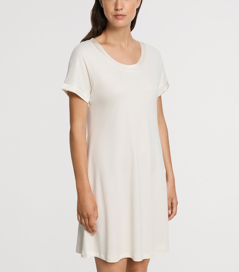Hanro Womens Cotton Satin-Trim Anilla Nightdress Misty White Image 2