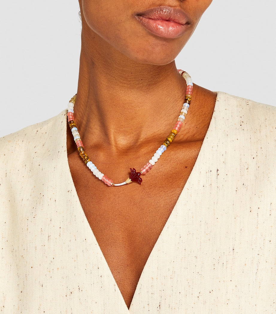 Yellow Gold, Diamond and Mother-of-Pearl Psychedeliah Beaded Necklace BURGUNDY Image 4