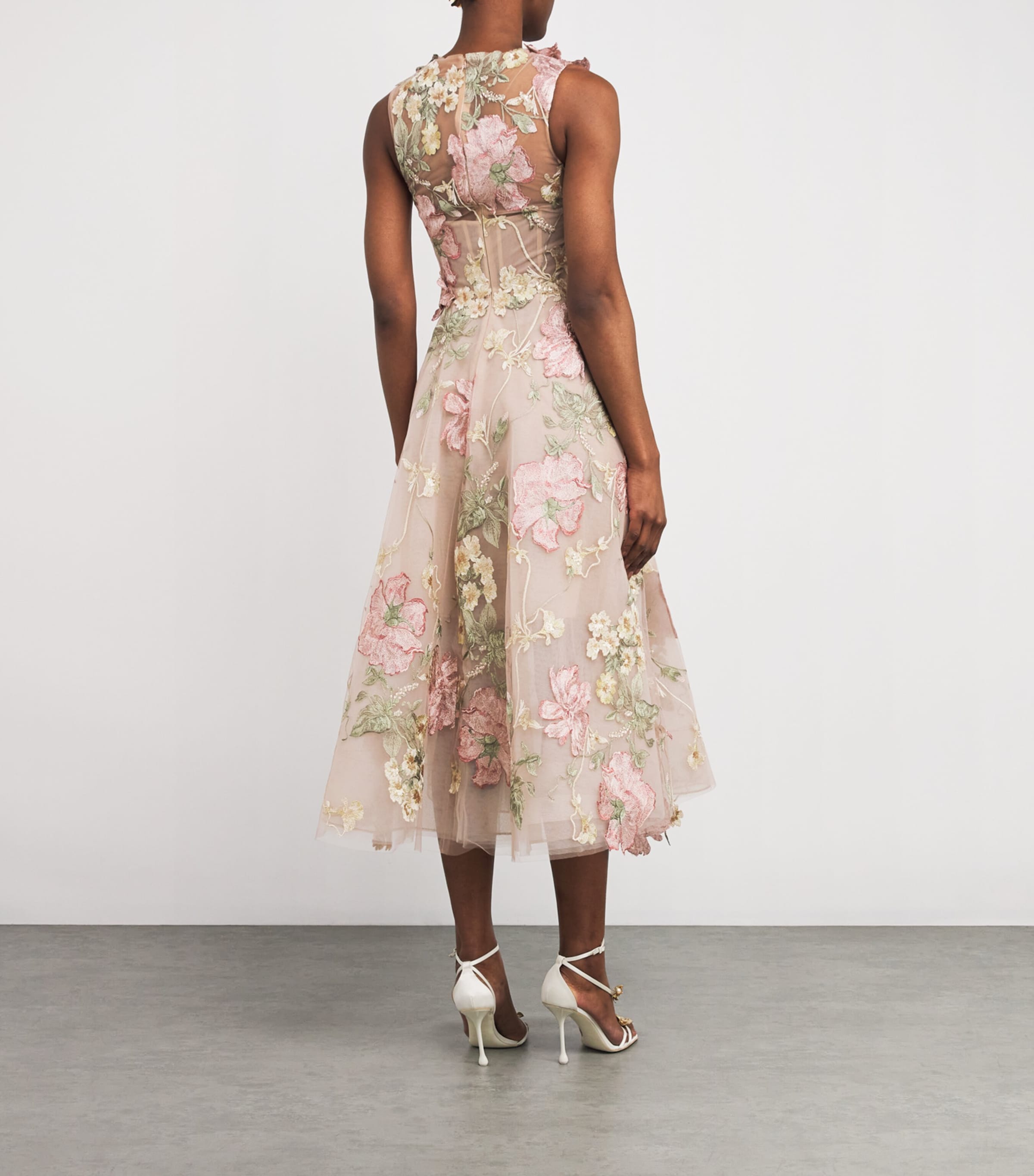 Marchesa Multi Floral-Embroidered Midi Dress | Harrods QA