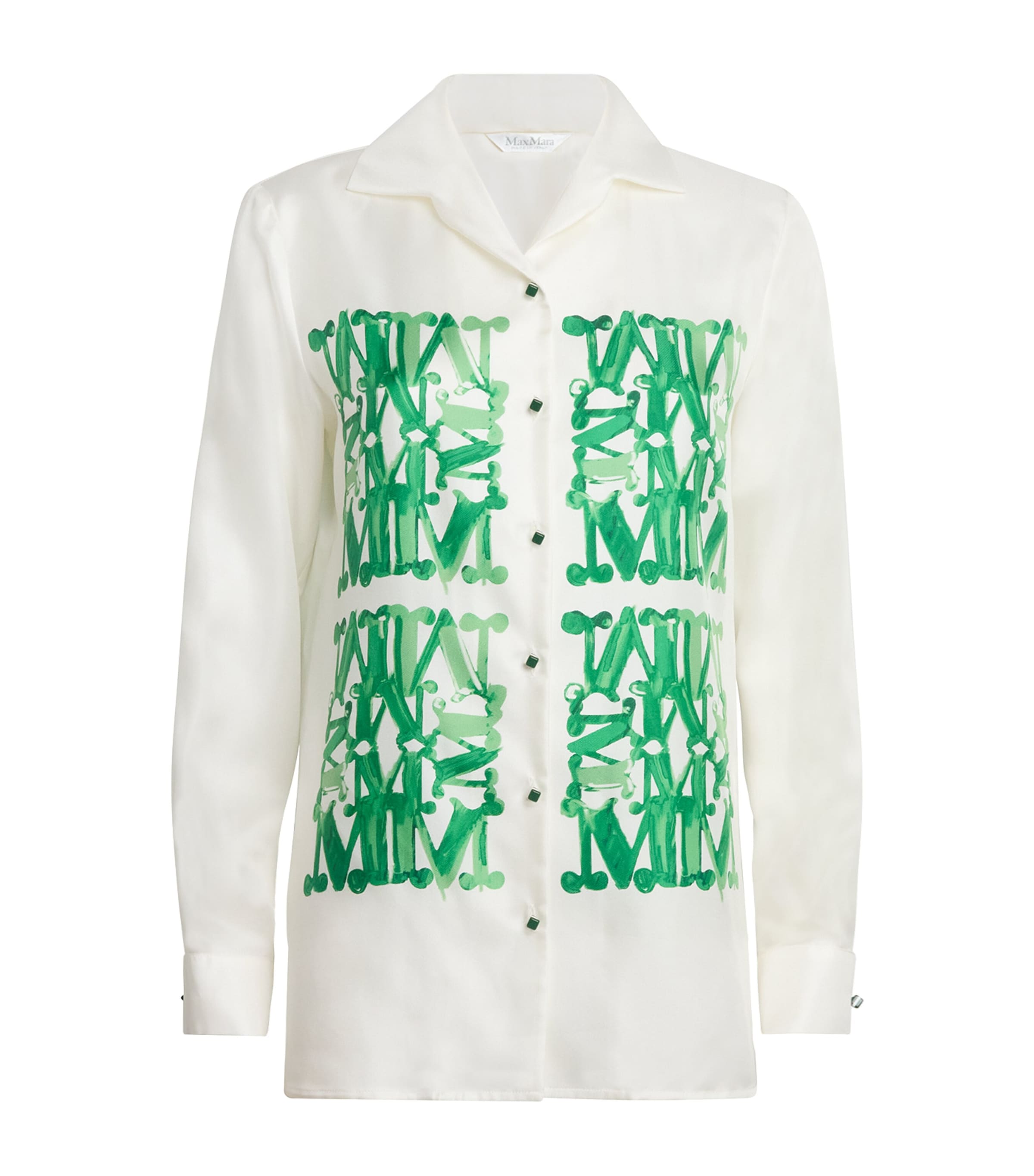 Silk Monogram Print Shirt EMERALD Image 1