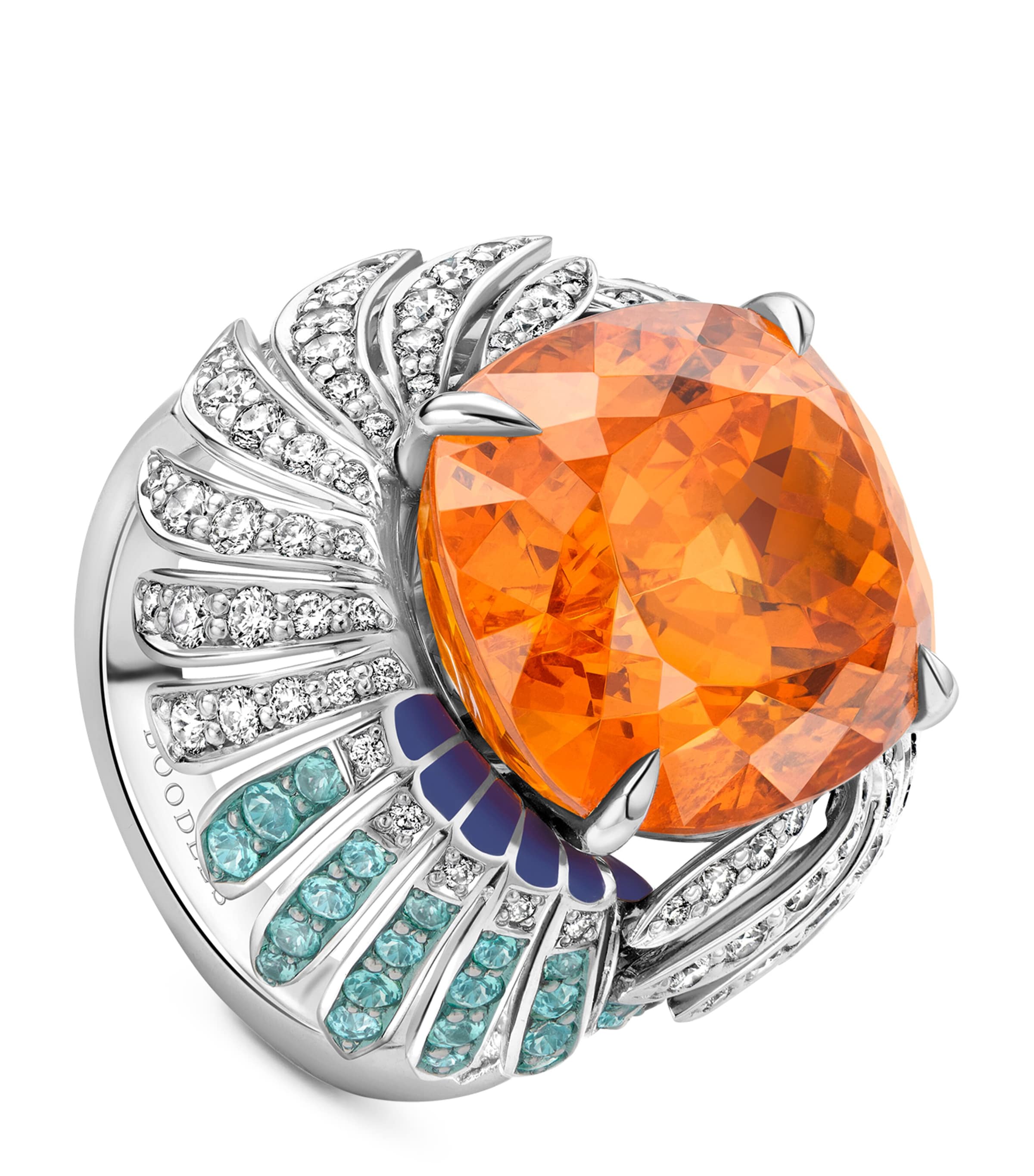 Boodles Platinum, Diamond, Mandarin Garnet And Paraibas A Family Journey Rio Ring In Silver