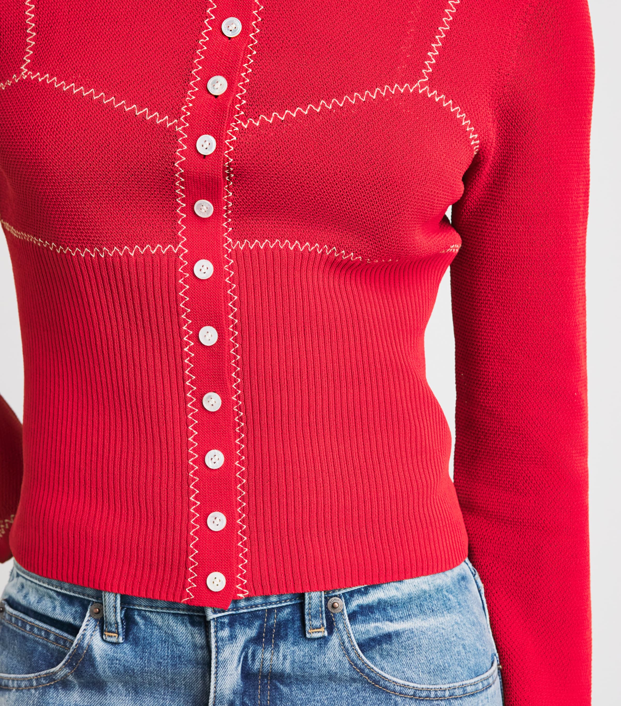 Tory Burch Womens Stitch Cardigan Brght Red/wht Image 3