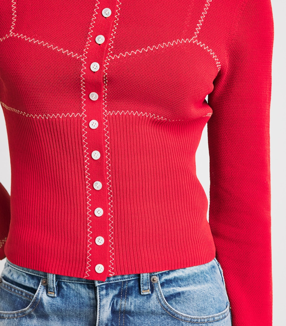 Tory Burch Womens Stitch Cardigan Brght Red/wht Image 3