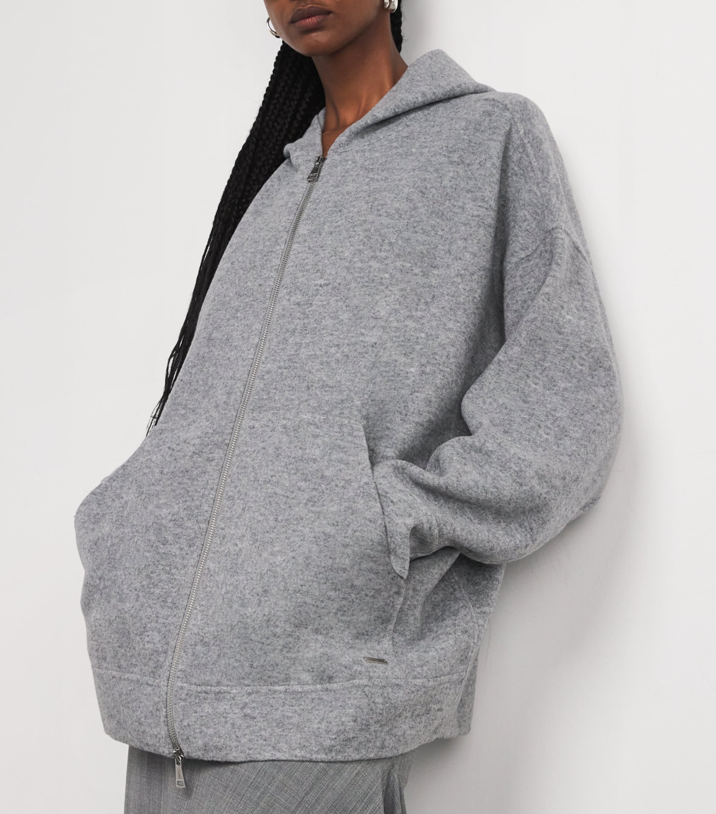 Wool-Blend Zip-Up Hoodie MEDIUM GREY Image 6
