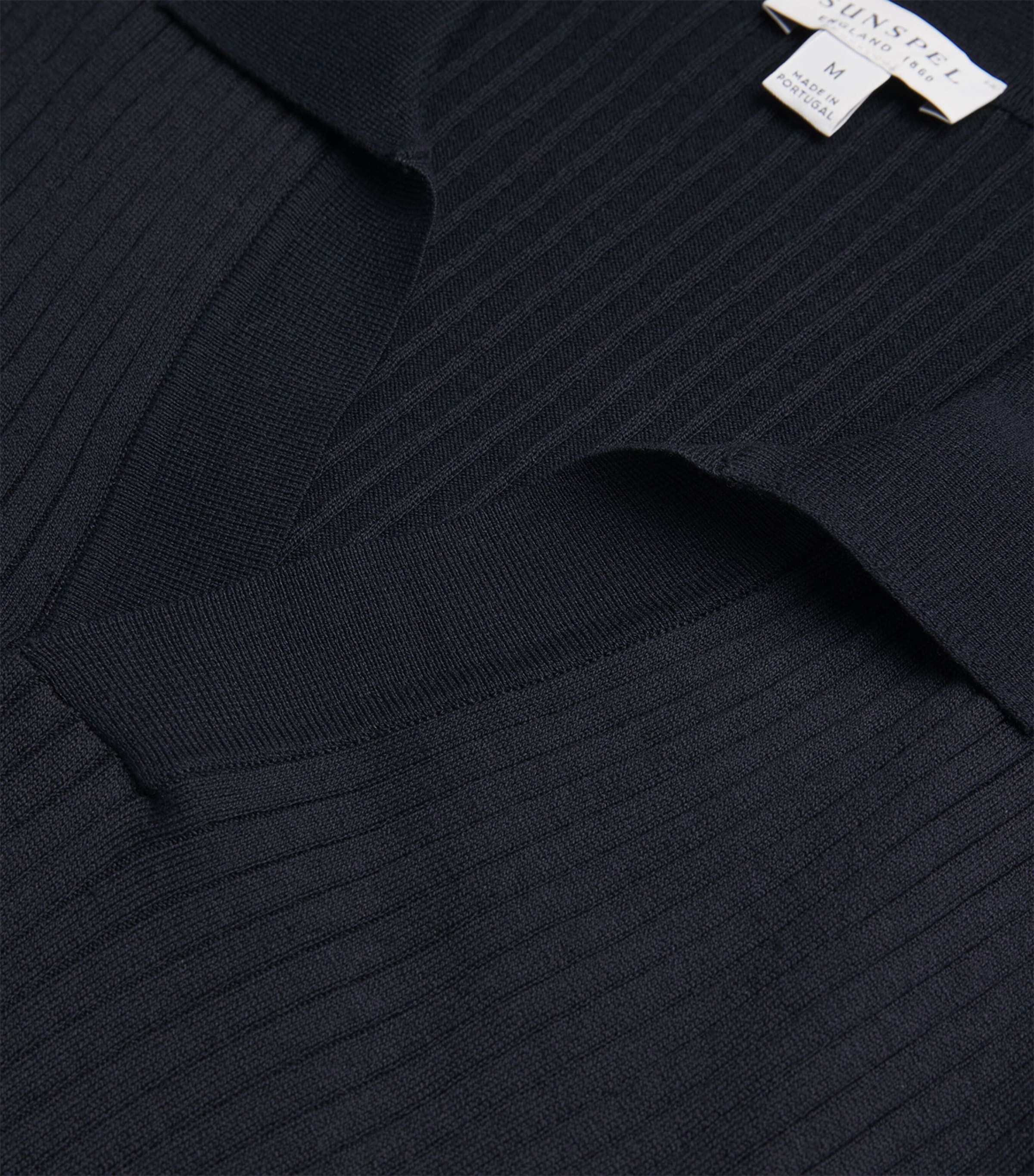 Sunspel Mens Silk-Cotton Polo Shirt Buaa Navy Image 5